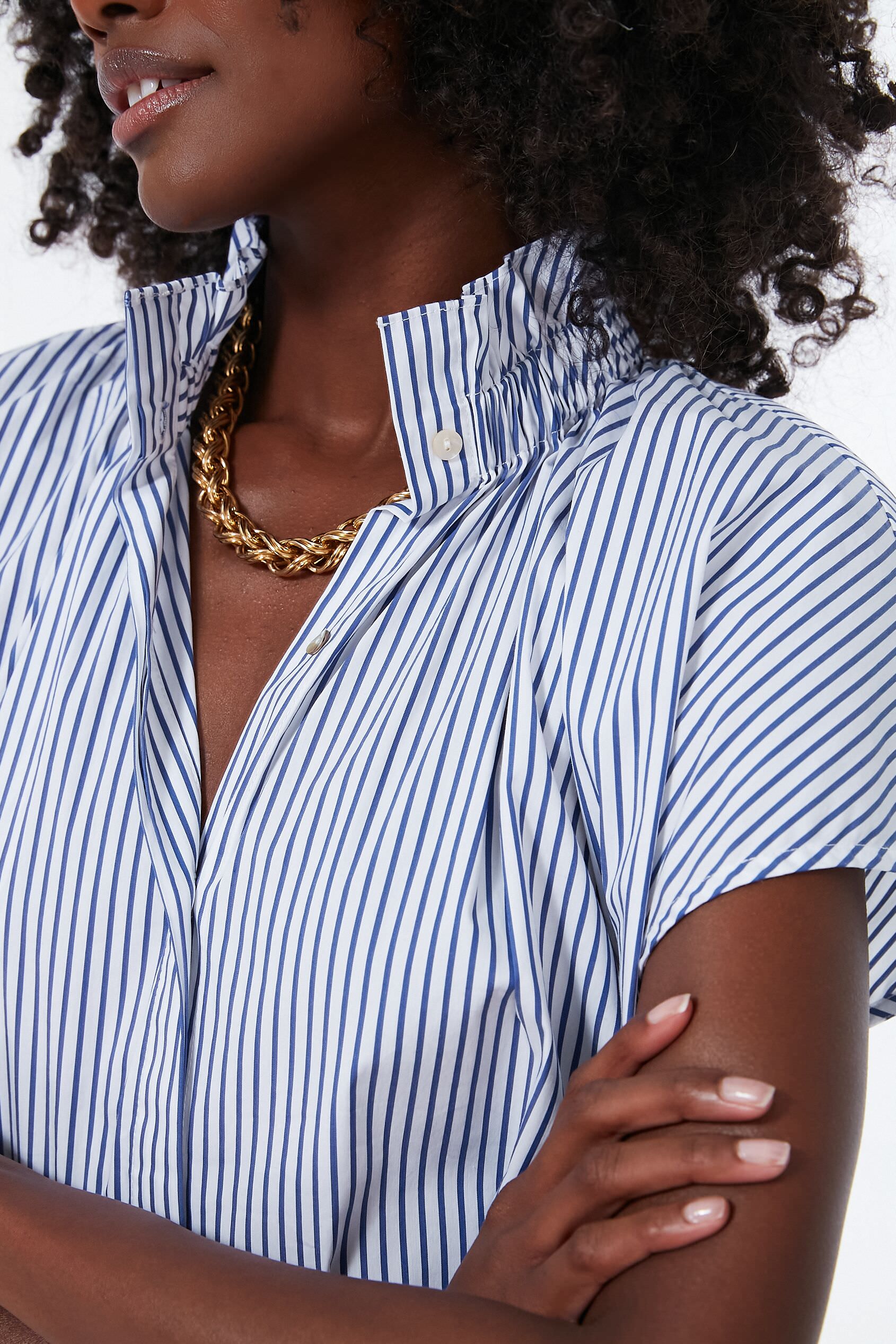 Blue Stripe Rae Blouse Women's Fashion Top - Casual & Office Wear for Everyday Style
