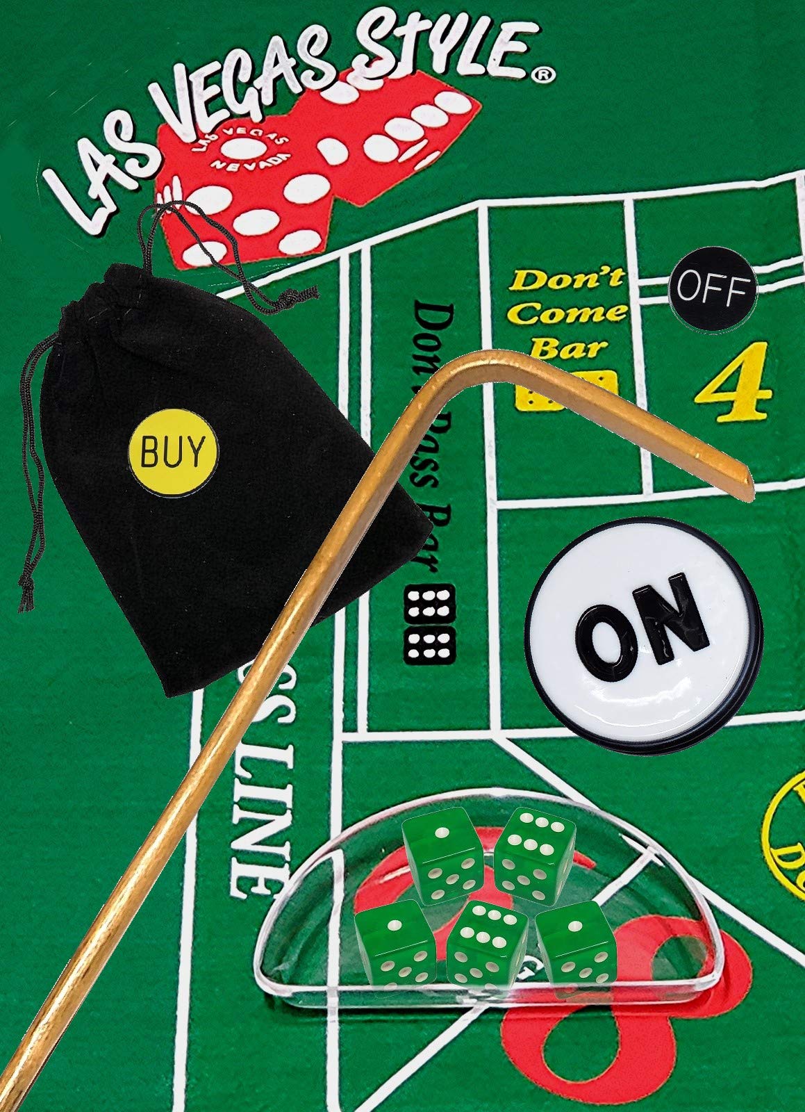 Premium 19mm Casino Craps Kit Set - 5 Dice, Layout, Stick, Acrylic Dice Boat & Accessories (Green) | Professional Casino Game Equipment for Home Parties, Game Nights & Casino-Themed Events