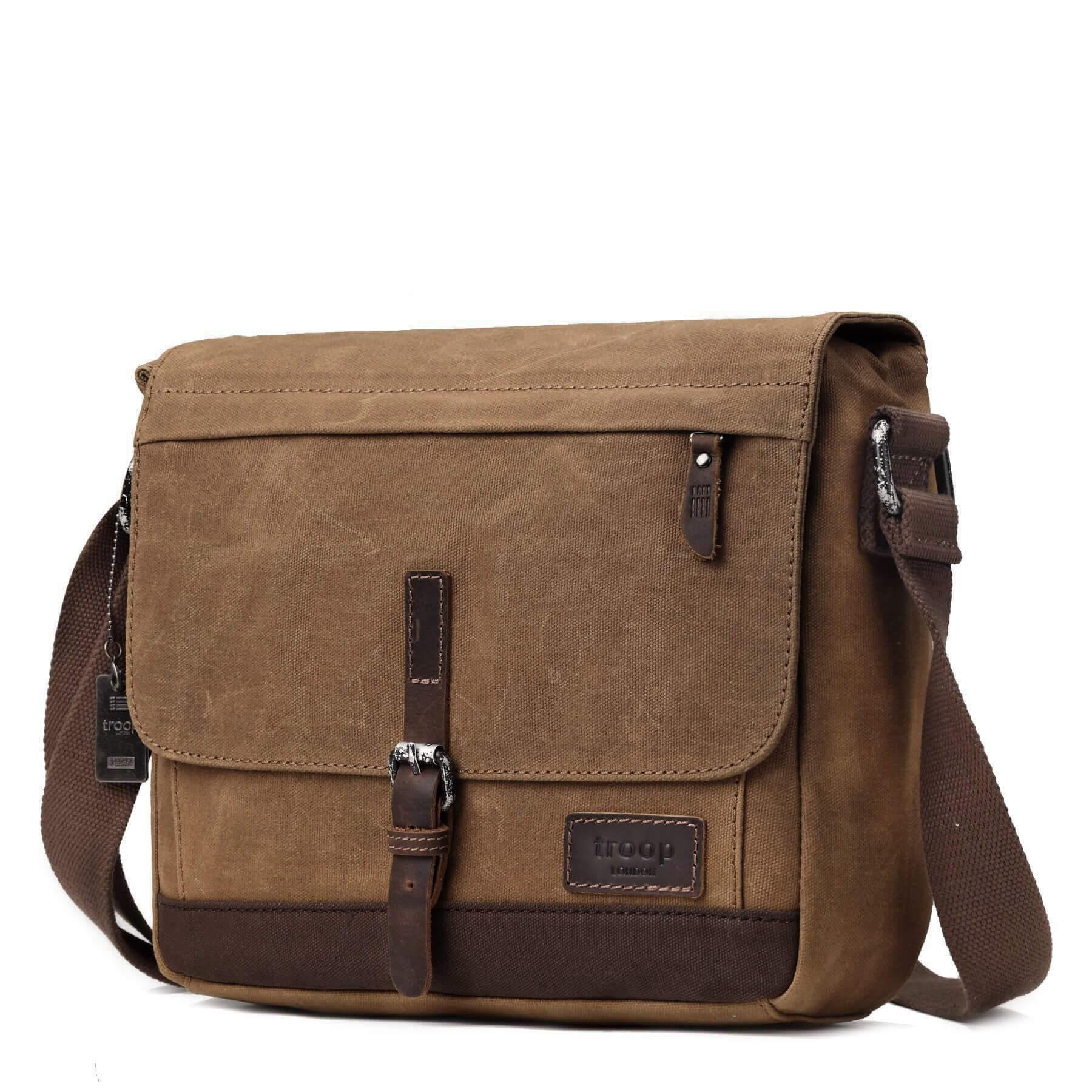 TRP0443 Troop London Heritage Canvas Leather Messenger Bag - Stylish Laptop & Tablet Friendly Travel Bag for Work, School & Daily Commute