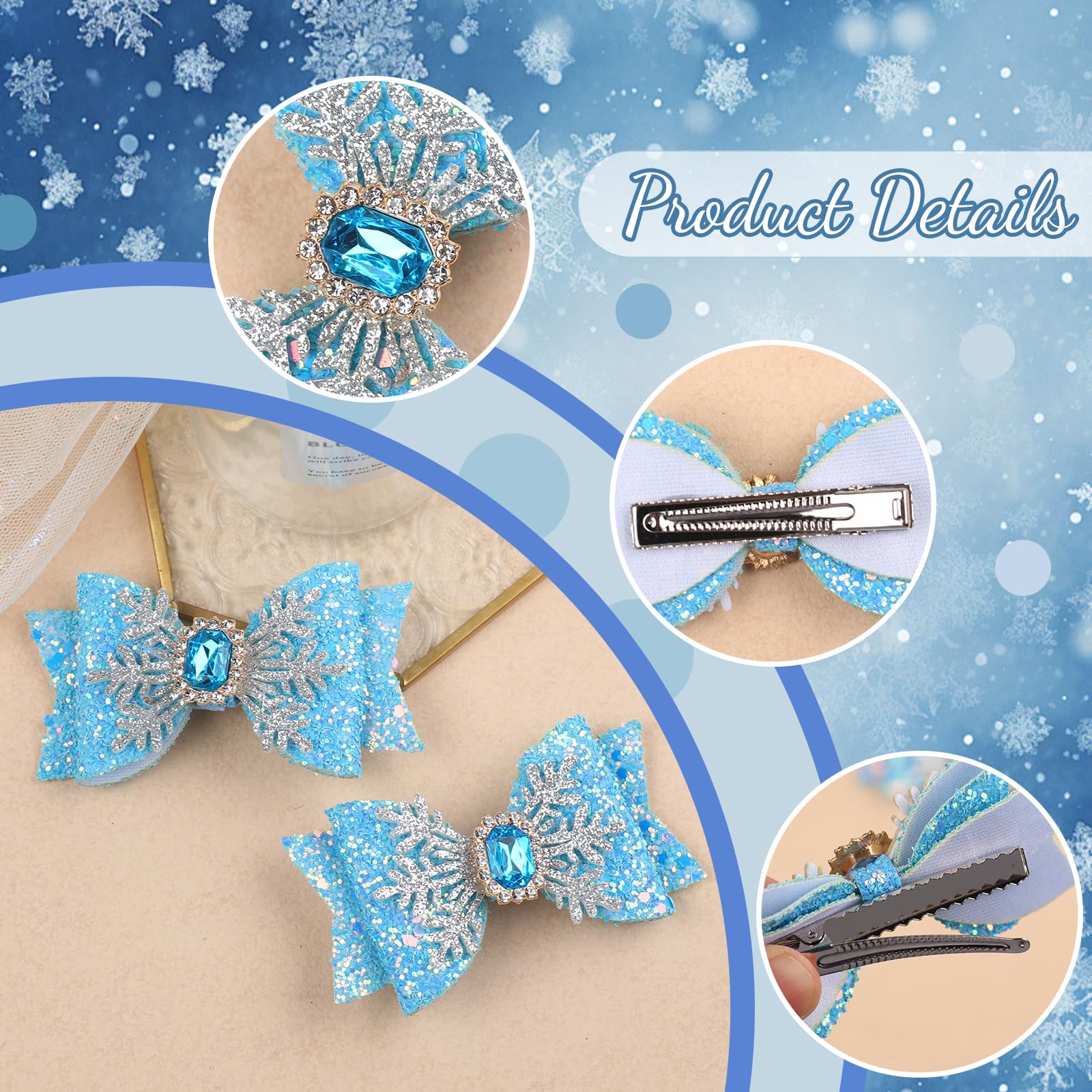 Christmas Hair Clips for Girls - Festive Snowflake Hair Barrettes with Rhinestones & Glitter (2PCS, Blue) - Perfect for Holiday Parties, Xmas Gifts & Winter Celebrations