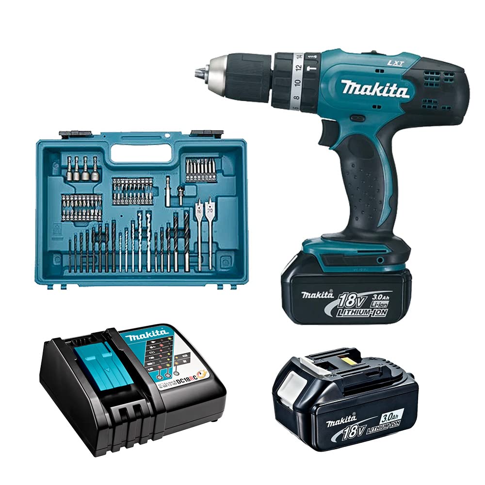 **Makita DHP453RFX4 18V Cordless Drill Driver Kit with 2 x 3Ah Li-Ion Batteries, 74-Piece Accessory Set & Carry Case – Perfect for DIY Projects, Home Repairs, and Professional Construction Work**