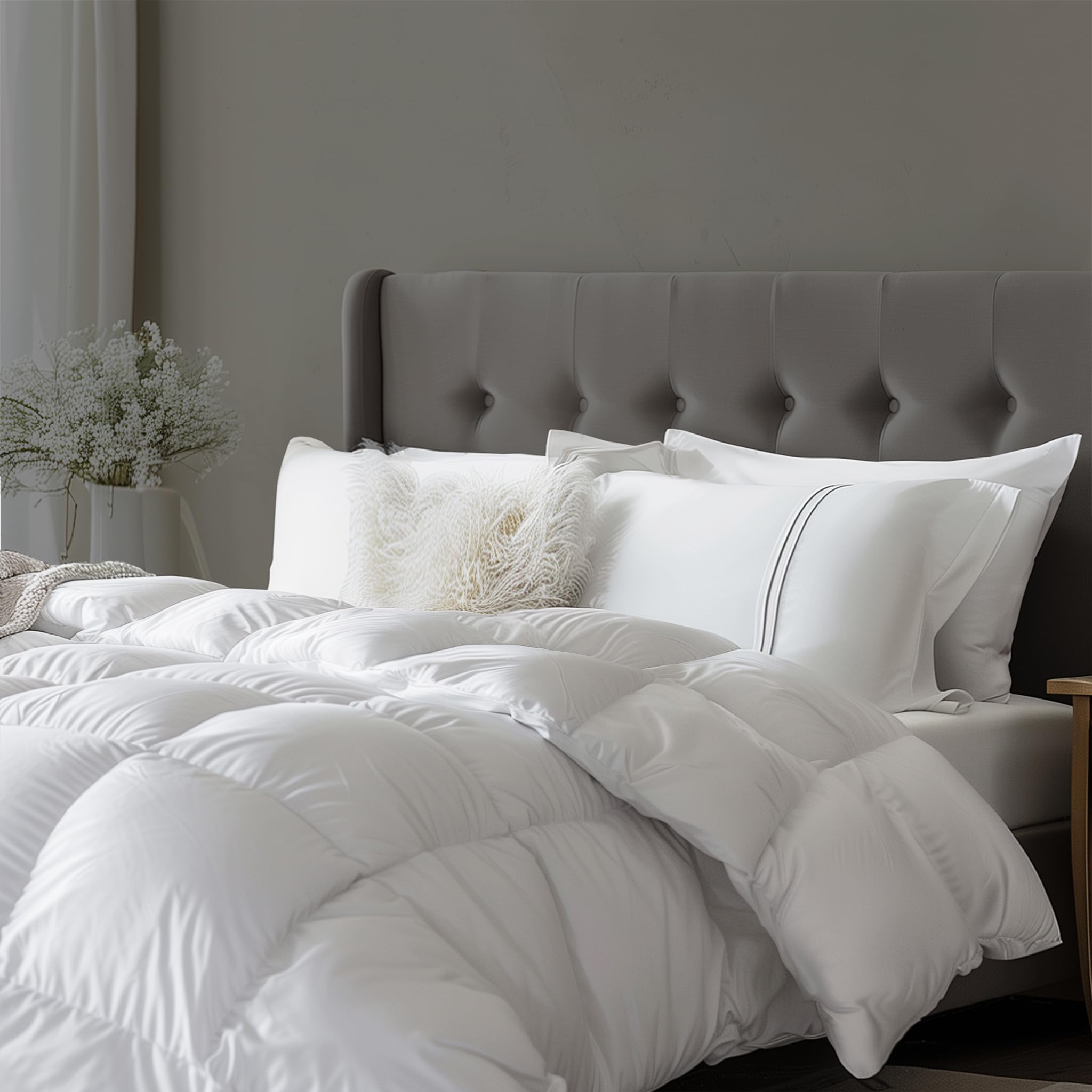Beautyrest 300TC Sateen Cotton European White Down Comforter Queen Size - All Seasons 650 Fill Power Down Duvet Insert | Hypoallergenic & Breathable | Made in USA | Baffle Box & Corner Loops Design | Perfect for Master Bedroom, Guest Room & Cozy Winter Nights