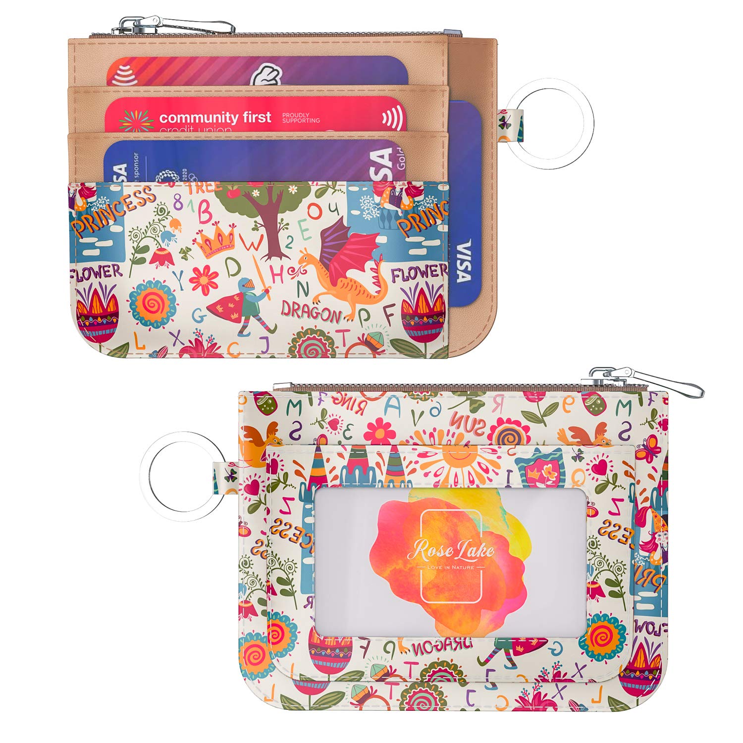 RFID Blocking Slim Credit Card Holder Wallet for Women - Colorful Garden Design, Front Pocket & Key Ring, Perfect for Travel, Shopping & Everyday Use