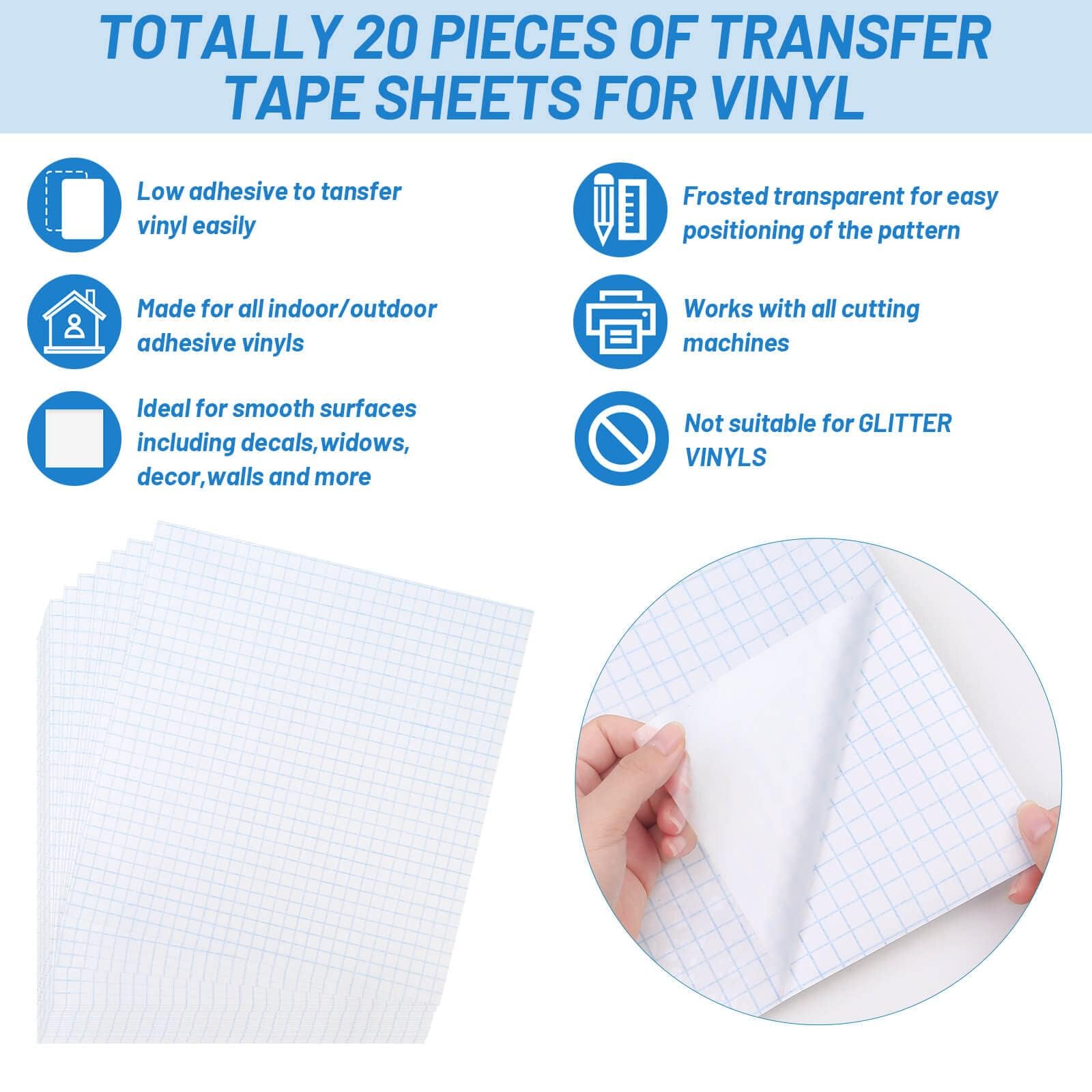 Selizo 20 Pack Clear Vinyl Transfer Tape – Low Tack Contact Paper Decal Transfer Tape for Cricut, Vinyl Crafts – Perfect for DIY Projects, Scrapbooking & Home Decor