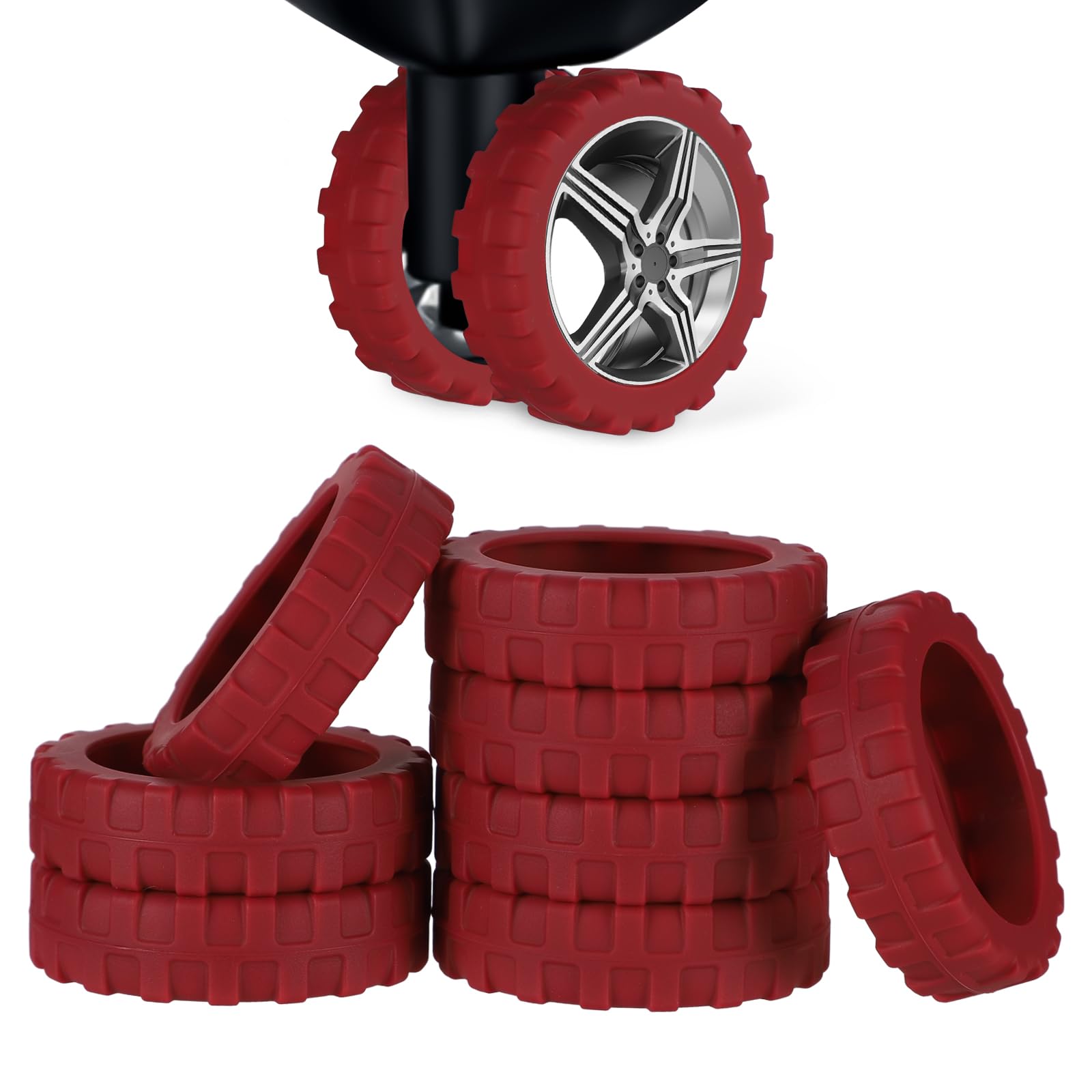 8pcs Silicone Luggage Wheel Covers - Universal Spinner Suitcase Caster Protectors, Noise Reduction & Anti-Wear Travel Accessories for Most 8-Wheel Luggages (Dark Red) - Perfect for Airports, Hotels & Smooth Rolling on Various Surfaces