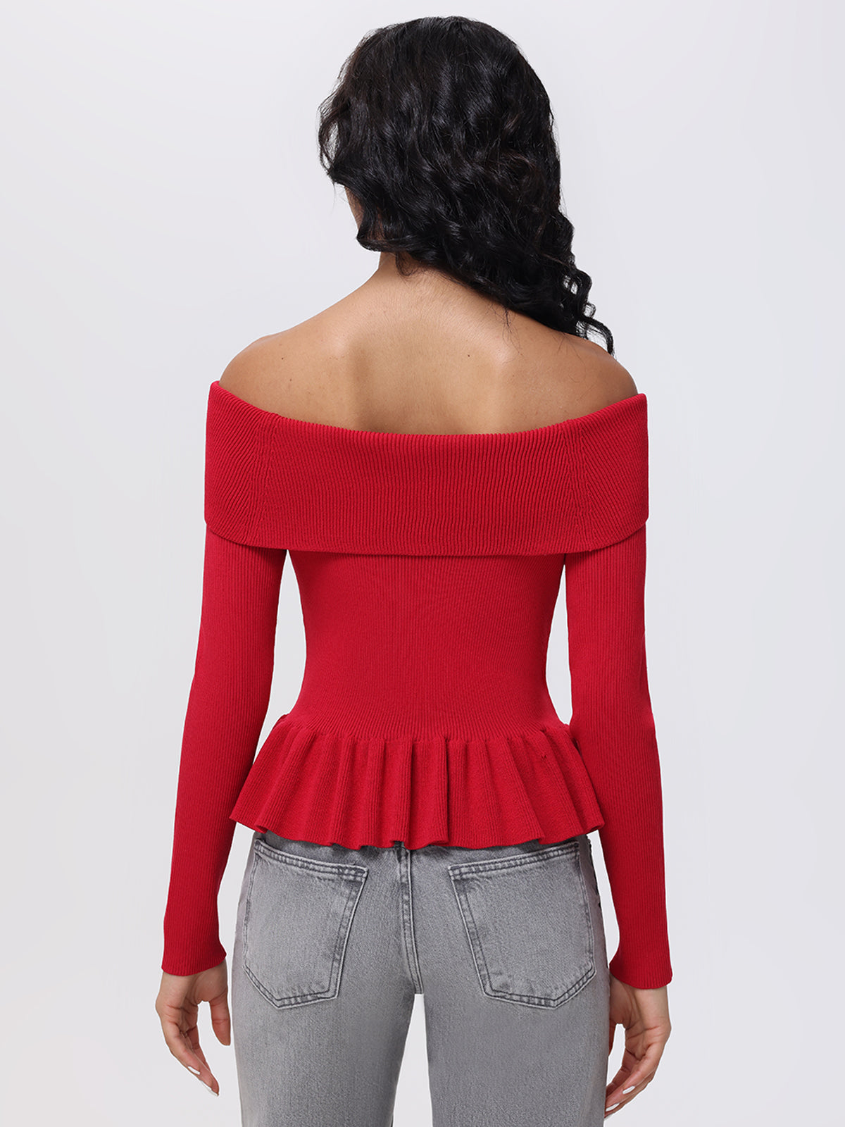 Morgan Off Shoulder Peplum Sweater for Women - Elegant Knit Top for Casual Wear, Date Night & Office Outfits | Trendy Fall Winter Fashion