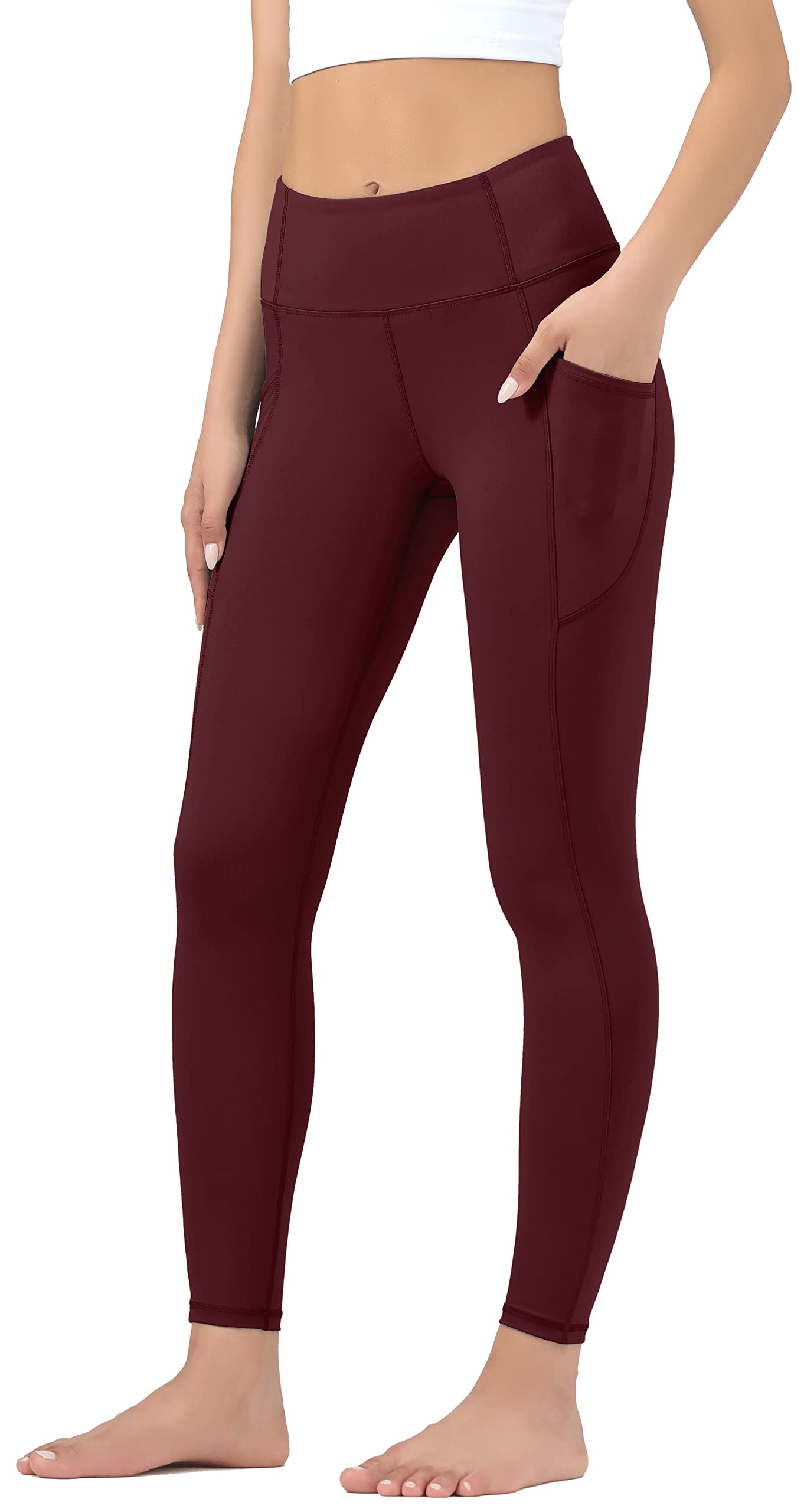 **Leovqn Women's High Waist Yoga Leggings - Opaque Workout Pants with Side Pockets for Running, Gym & Lounge**