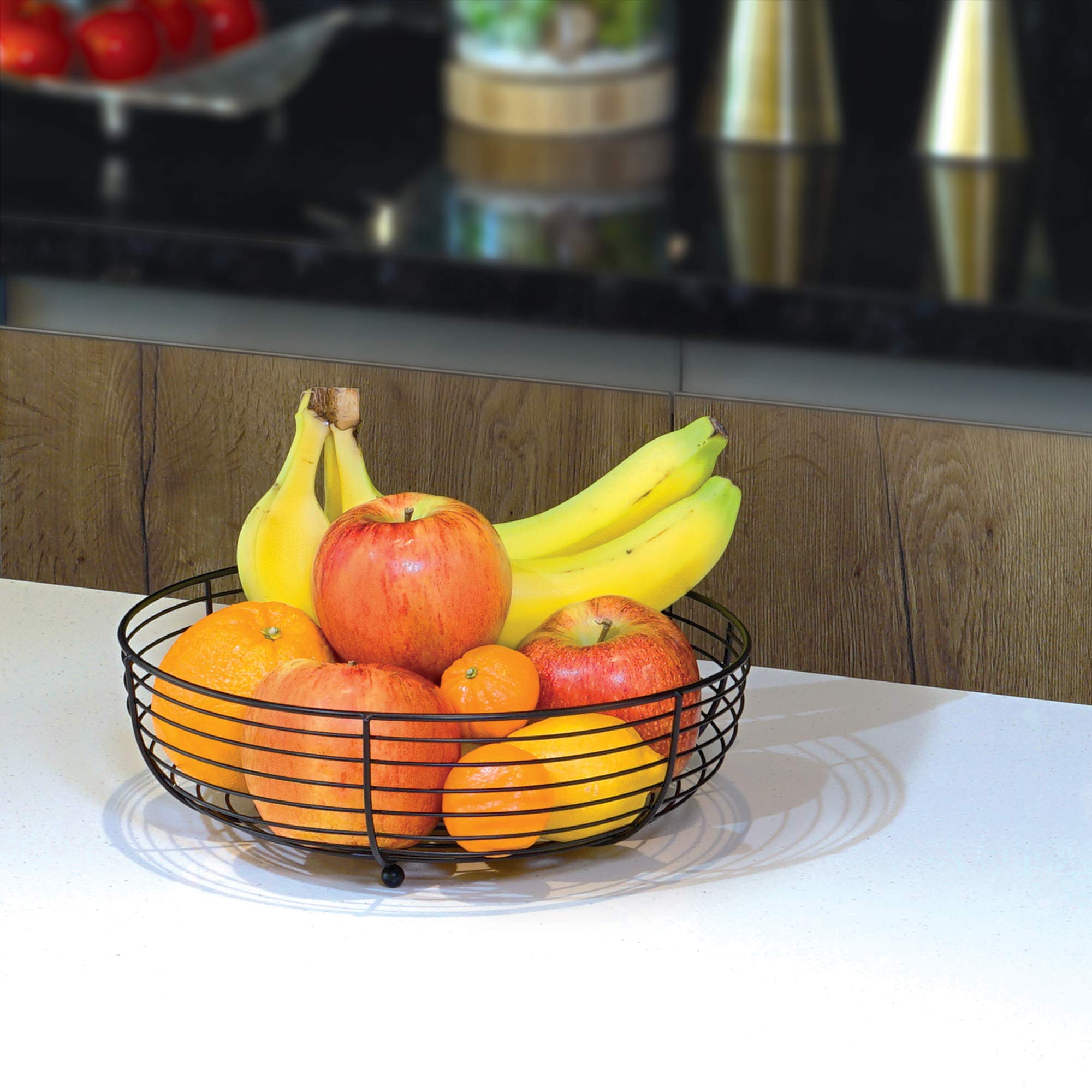 CAXXA Stainless Steel Countertop Fruit Basket - Black Wire Mesh Organizer for Fruits, Vegetables, Bread, Snacks - Perfect for Kitchen Counter, Dining Table, Pantry Storage & Home Decor
