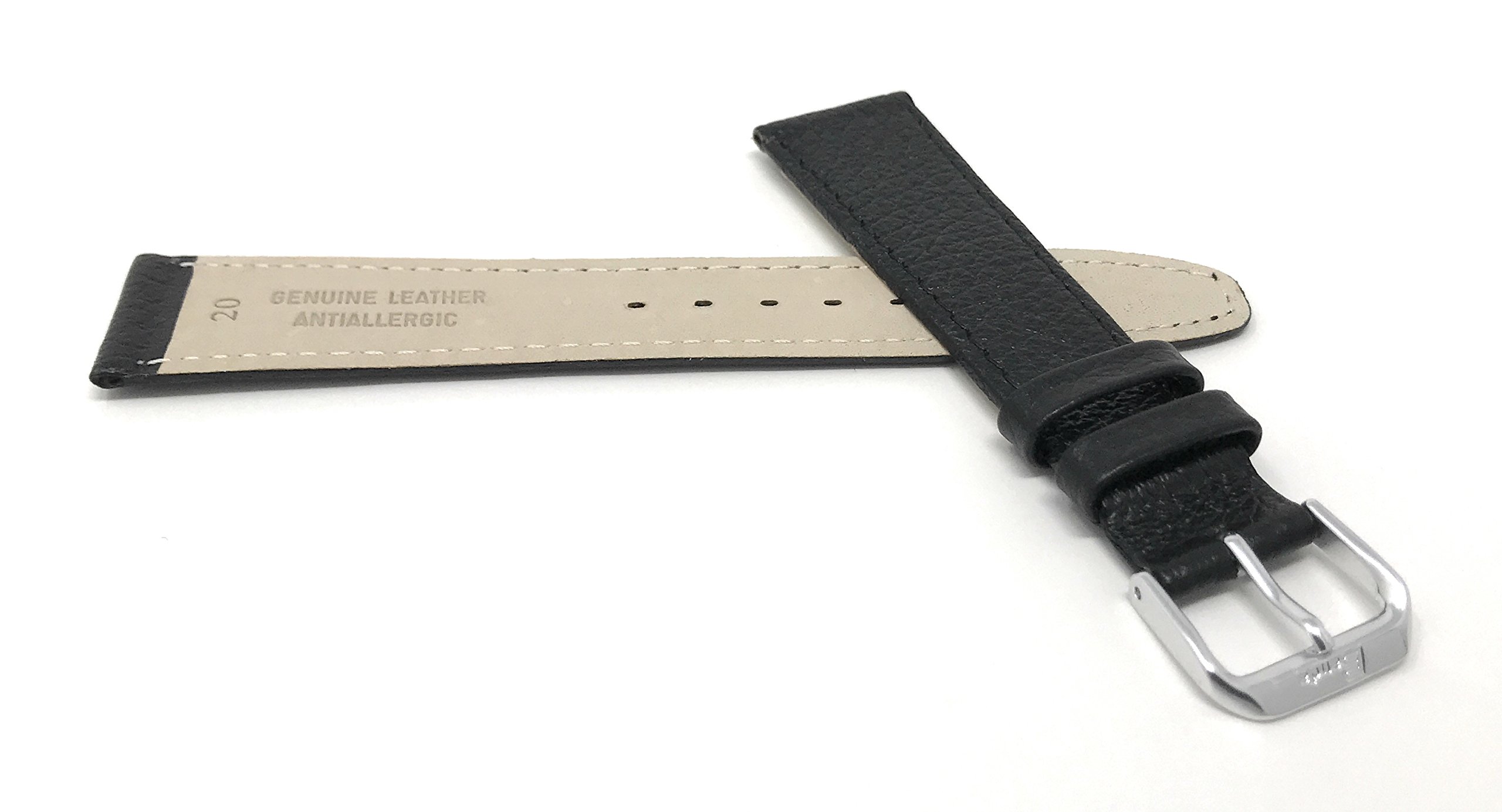 Bandini Extra Long (XL) 22mm Italian Genuine Leather Watch Band Strap - Black Buffalo Grain - Slim Replacement Watchband for Men | Perfect for Dress Watches & Formal Occasions