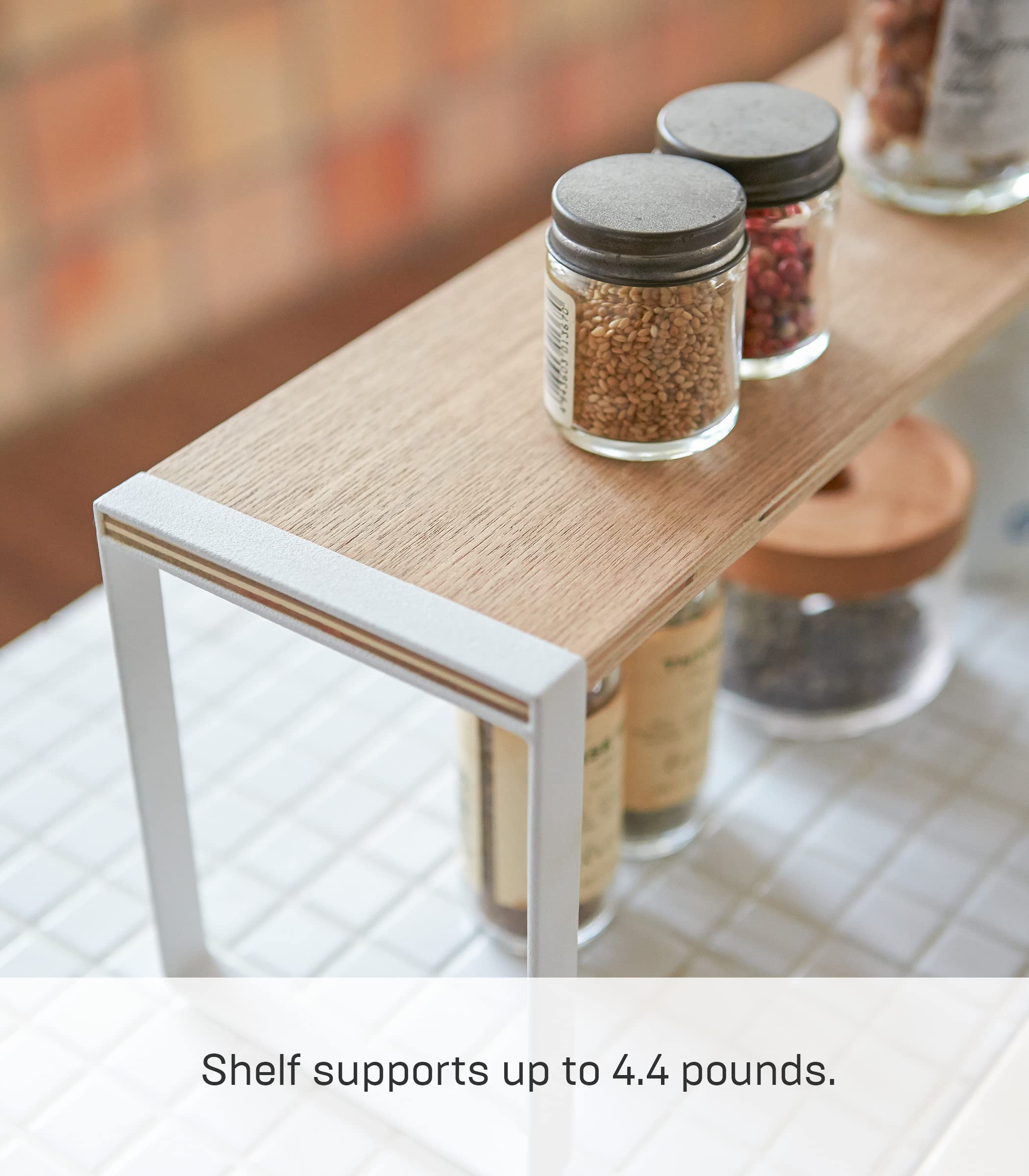 Yamazaki Home Kitchen Rack - Countertop Storage Shelf Organizer with Steel Frame & Wooden Shelves | Space-Saving Solution for Spices, Utensils & Small Appliances