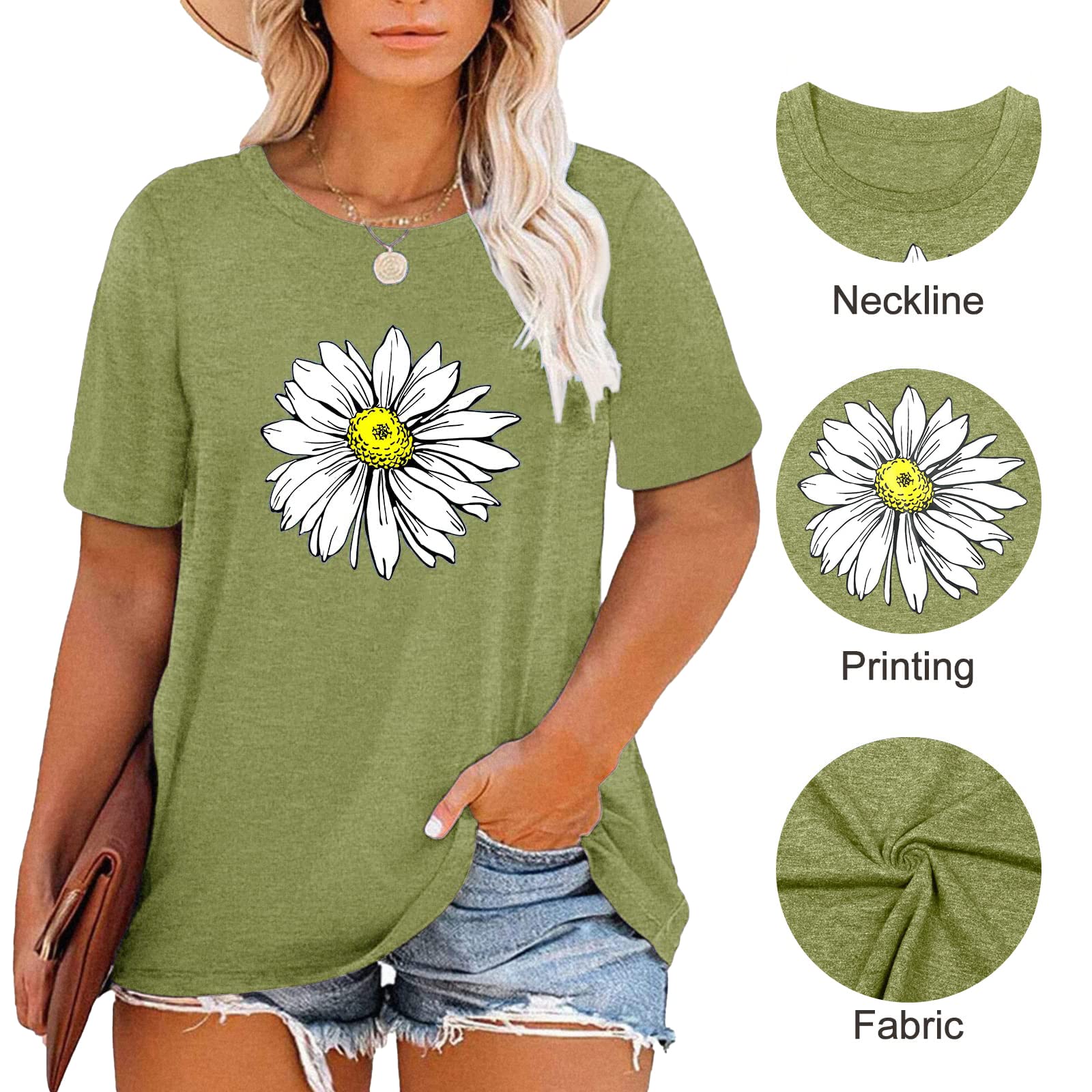 HDLTE Women's Plus Size Casual Short Sleeve Graphic Tee Shirts - Oversized Comfort Fit Tops for Everyday Wear, Street Style & Lounge Outfits