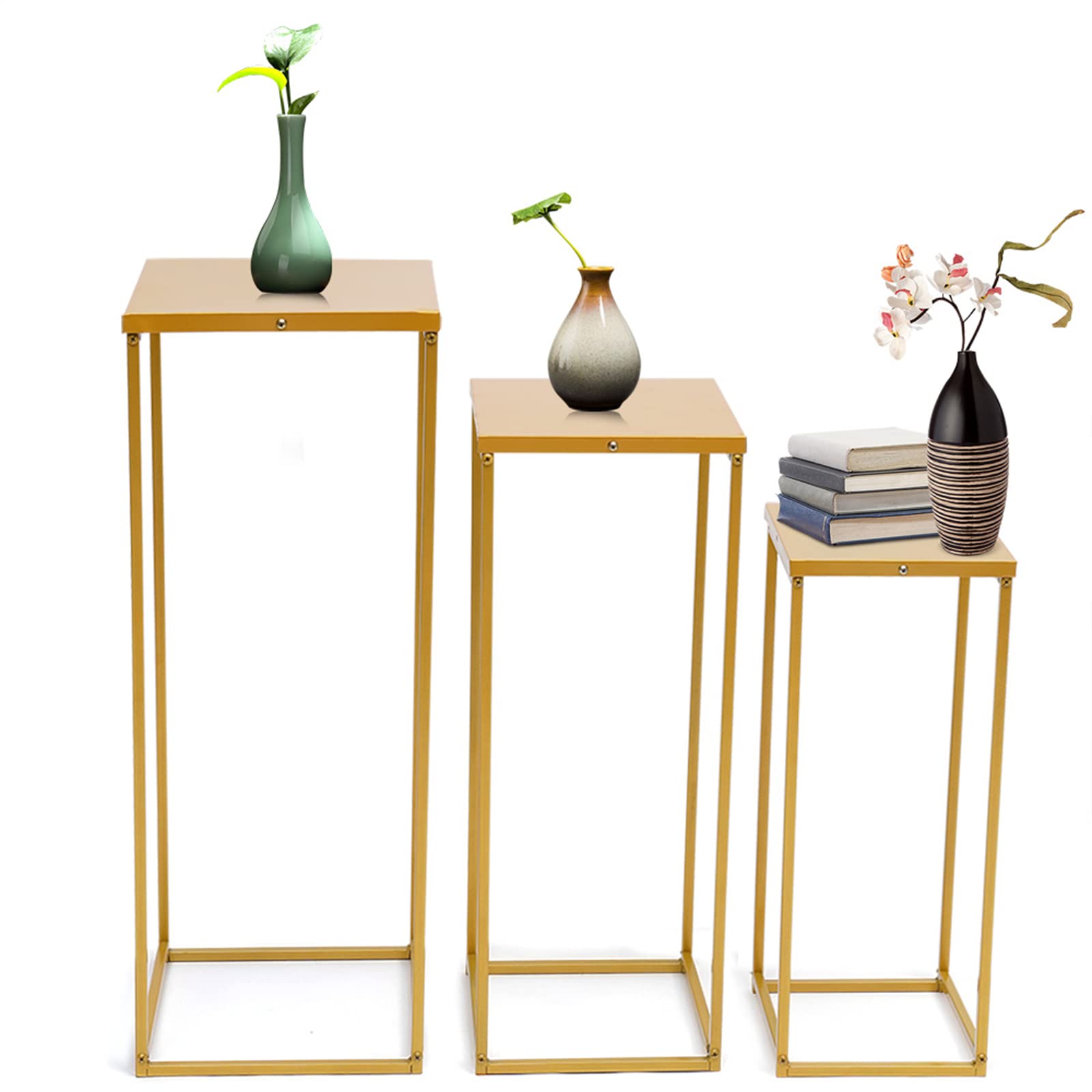 3PCS Gold Metal Geometric Flower Stand - Detachable Plant Shelf for Home, Balcony, Wedding & Party Decor - Corner Bonsai, Book & Curio Holder - Perfect for Indoor Plants, Balloon Storage & Decorative Displays