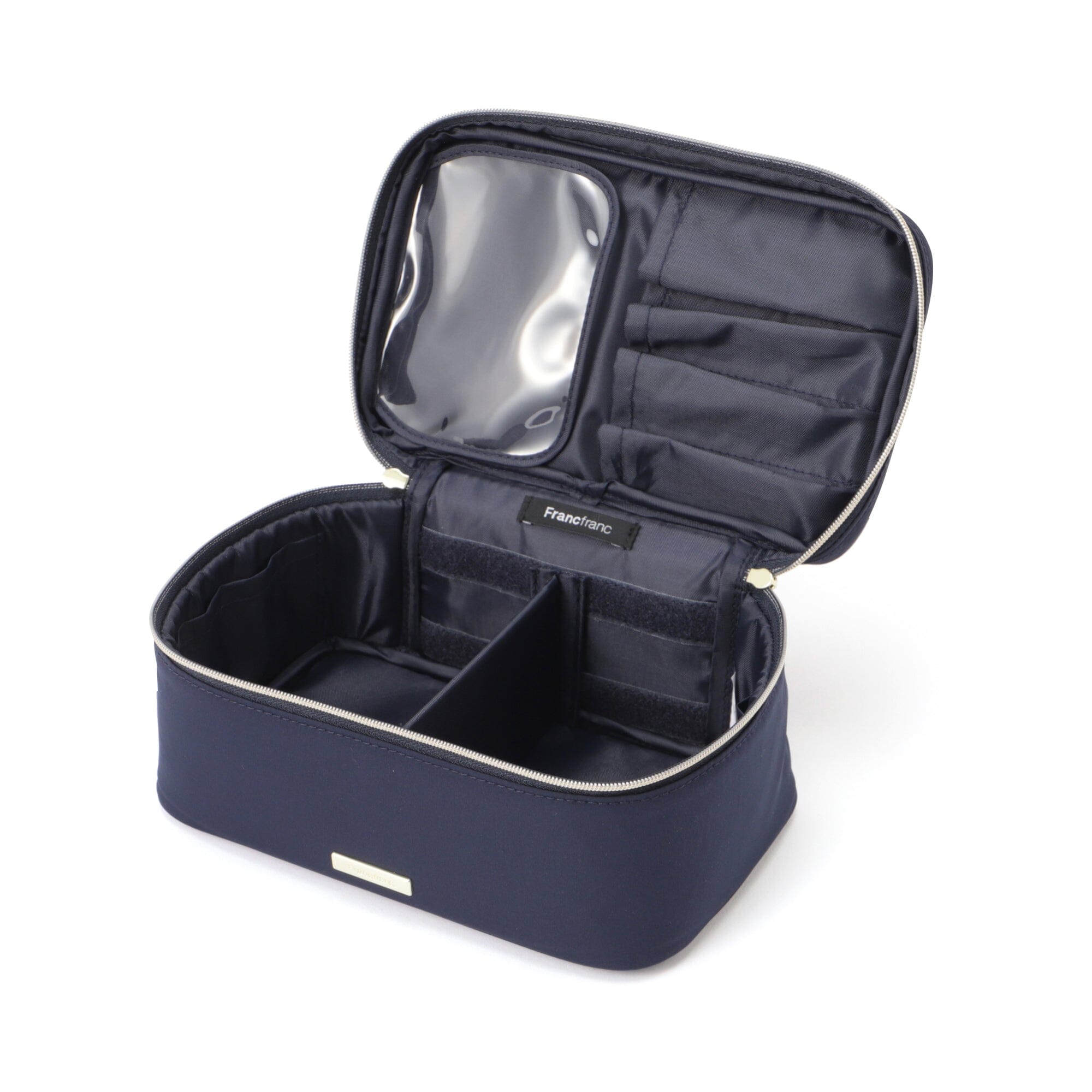 Frilled Vanity Pouch - Navy Blue Makeup Bag for Travel & Daily Use | Compact Cosmetic Organizer with Elegant Lace Trim