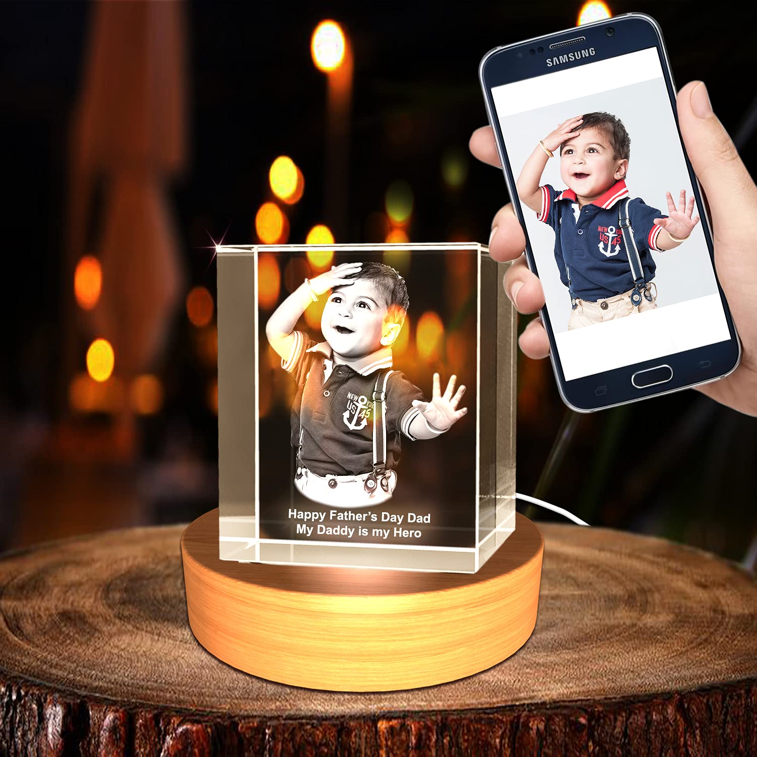 Personalized Father's Day 3D Engraved Crystal Photo Gift - Customized Medium Rectangle Keepsake for Dad - Perfect for Birthday, Anniversary, Retirement & Special Occasions