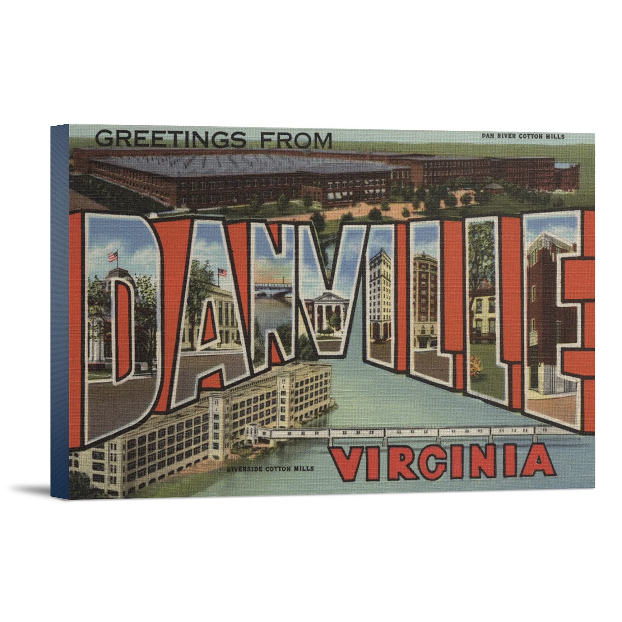 Danville Virginia Large Letter Scenes Wall Art - 16x24 Wrapped Canvas Print for Home & Office Decor - Perfect for Living Room, Bedroom or Gift