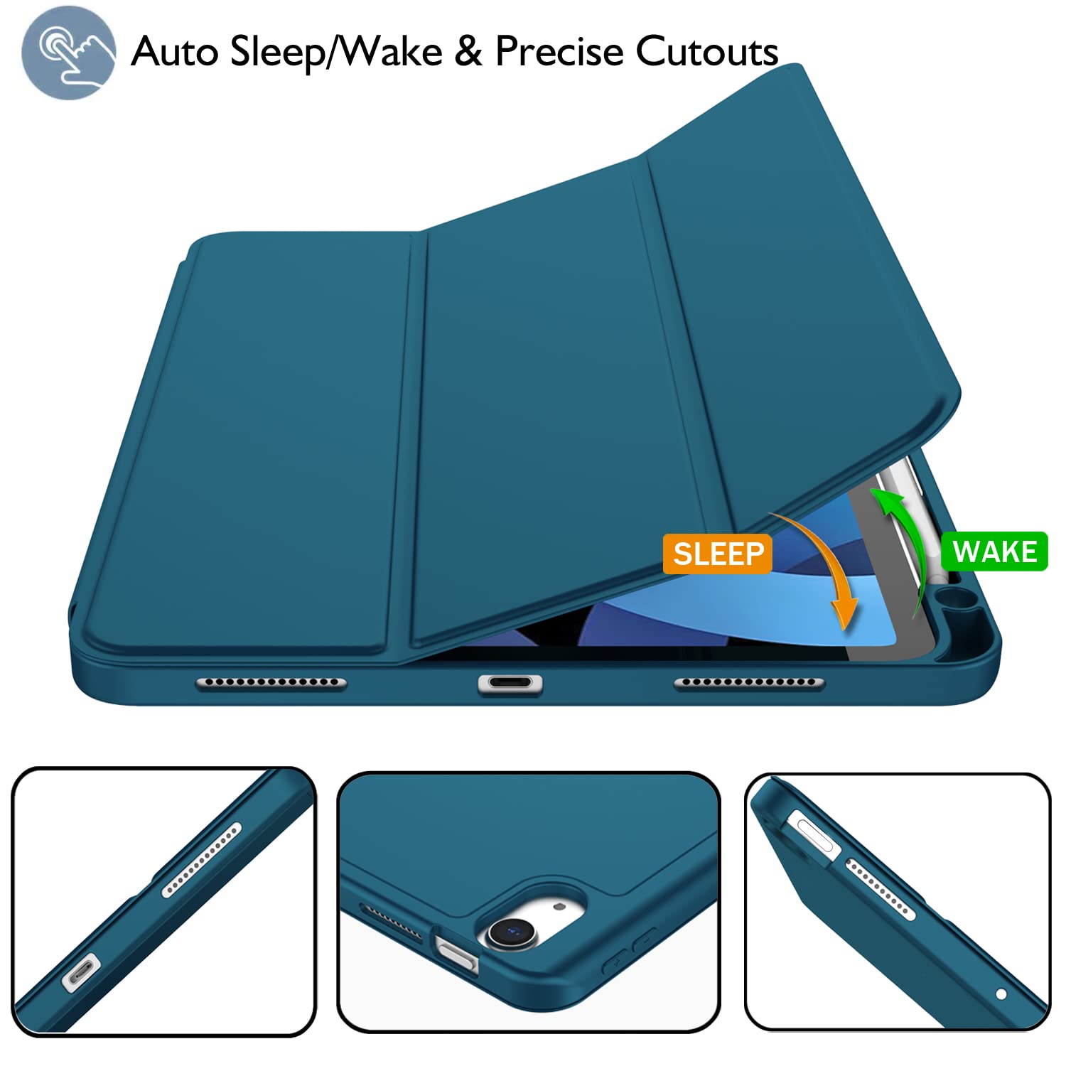 Premium iPad Air 11/10.9 Inch Case for M3 2025 & M2 2024 Models - Compatible with iPad Air 5th/4th Gen (2022/2020) - Auto Wake/Sleep & Touch ID Support - Teal Blue Protective Cover - Perfect for Work, Travel & School Use