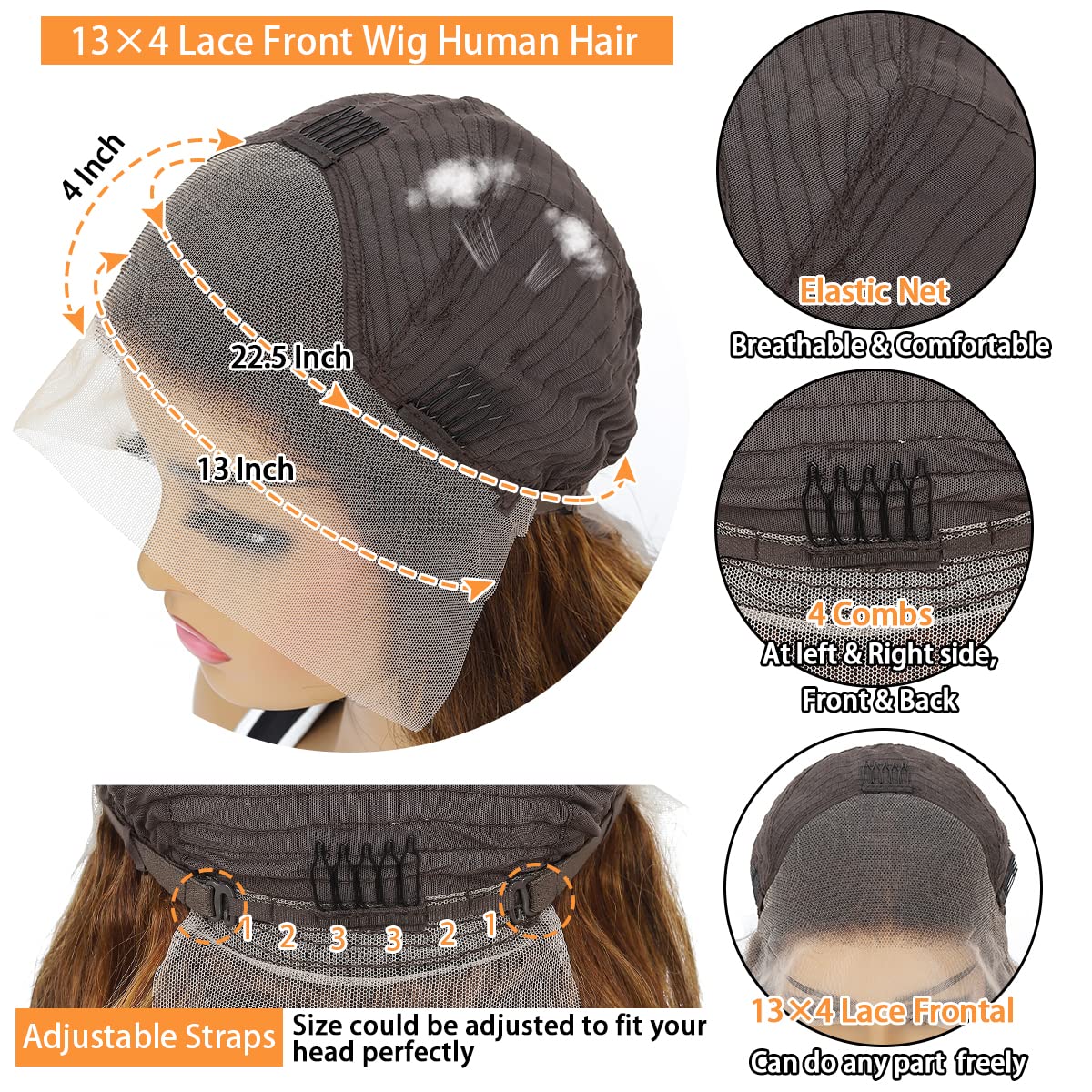 Ombre Lace Front Wig Human Hair 150% Density 13x4 HD Transparent Honey Blonde Body Wave Glueless Wig 24 Inches - Perfect for Daily Wear, Cosplay, and Special Occasions
