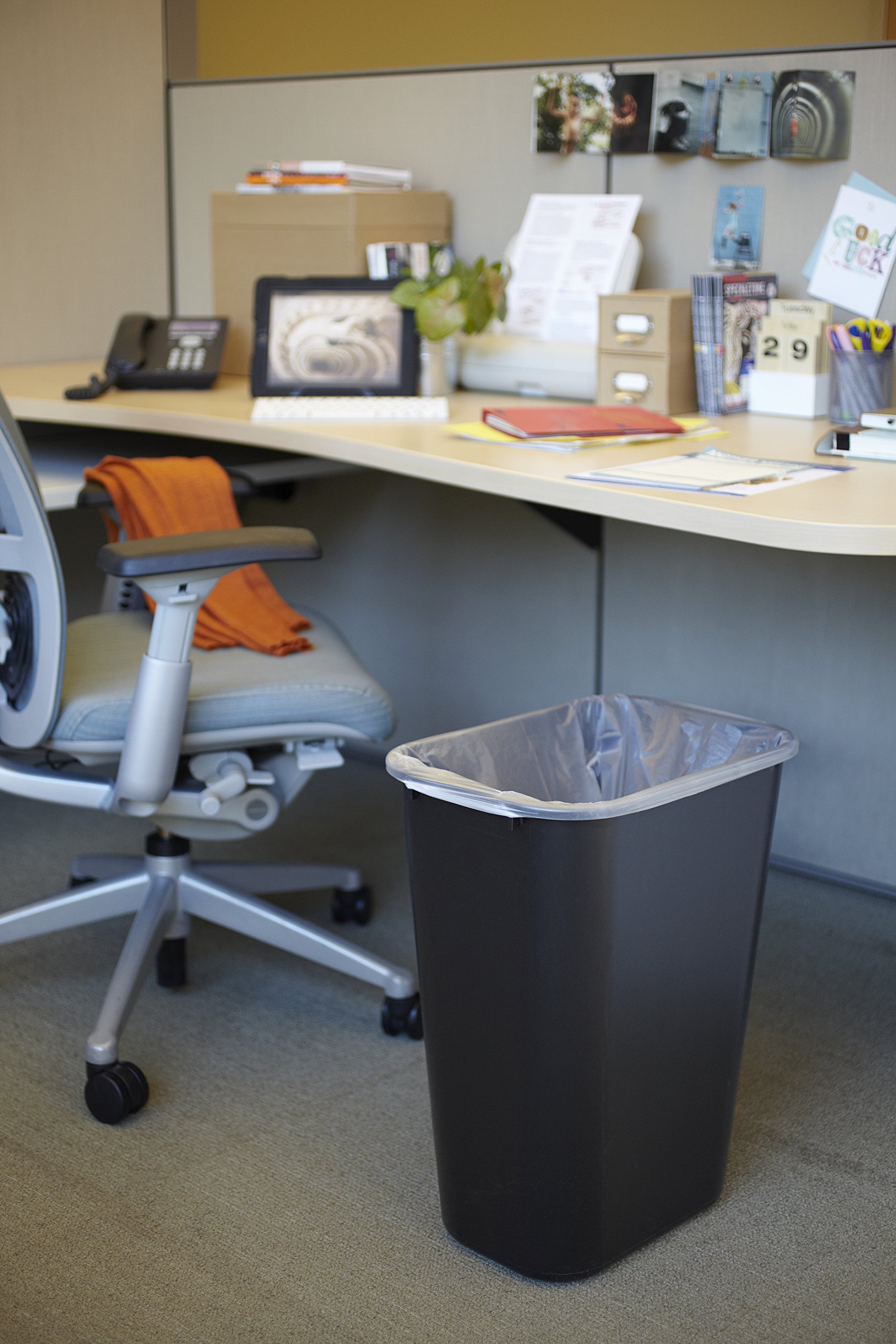 Rubbermaid Commercial 41QT/10.25 Gallon Black Plastic Stackable Trash Can - Wastebasket for Office, Bathroom, Bedroom - Fits Under Desk, Sink & Cabinet - Durable & Space-Saving (Pack of 12) - Perfect for Home, Office & Commercial Use