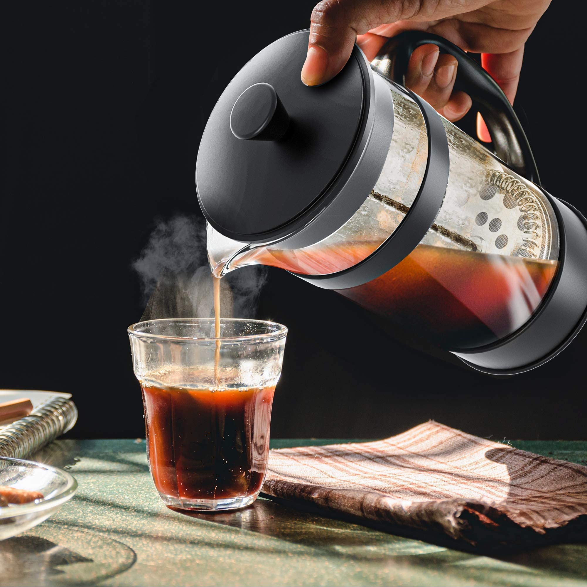 **Utopia Kitchen 34oz (1L) French Press Coffee & Tea Maker - Heat-Resistant Borosilicate Glass, Portable Travel Coffee Press for Camping, Office, Home, Gifts - Black (Pack of 1)**