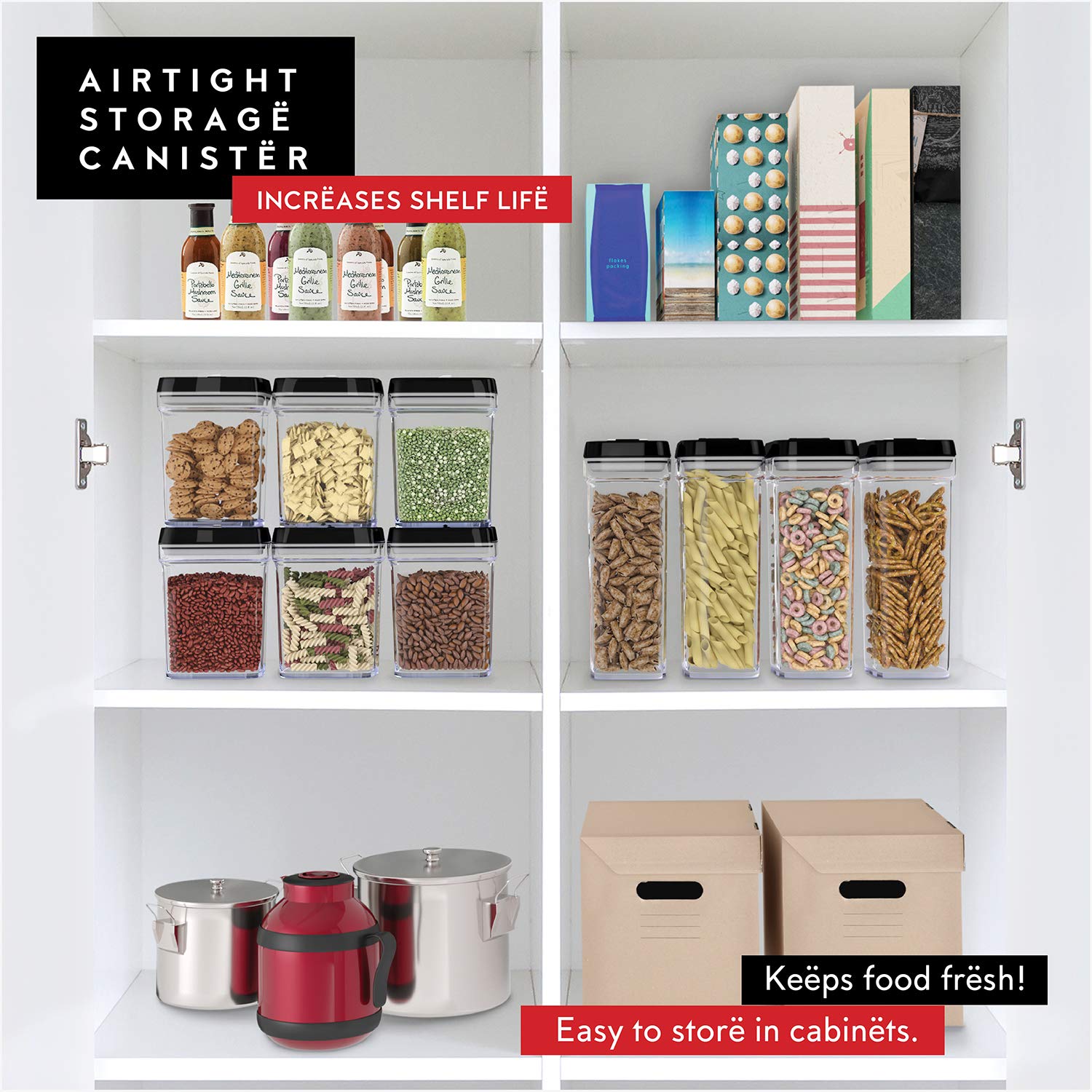 DWËLLZA 6-Piece Airtight Food Storage Containers Set with Lids - BPA-Free Clear Plastic Kitchen Organizers for Pantry, Flour, Sugar, Cereal & Dry Food - Keep Food Fresh & Dry - Perfect for Meal Prep, Baking & Home Organization