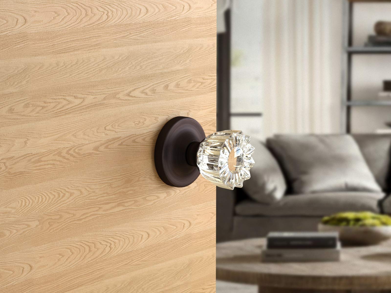 (4 Pack) Vintage Fluted Crystal Door Knobs - Venetian Bronze Round Rosette Cabinet & Drawer Pulls for Bedroom, Bathroom, Closet & Furniture Hardware