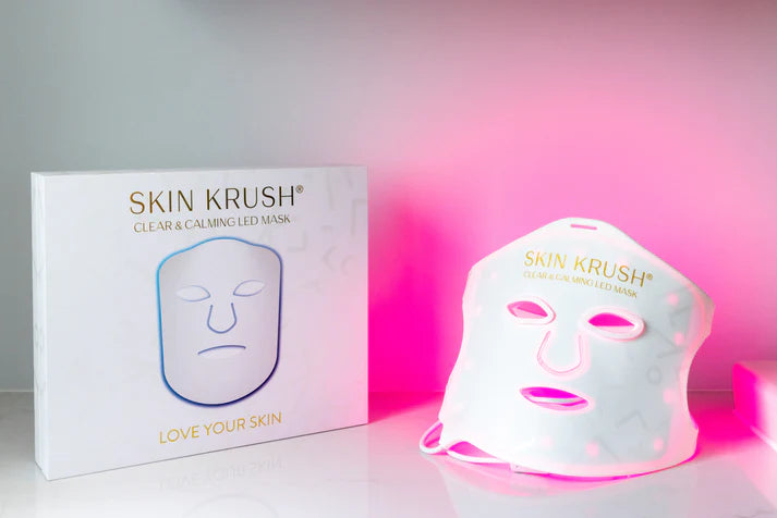 Skin Krush Clear & Calming LED Light Therapy Mask for Acne & Anti-Aging - At-Home Facial Treatment for Glowing Skin