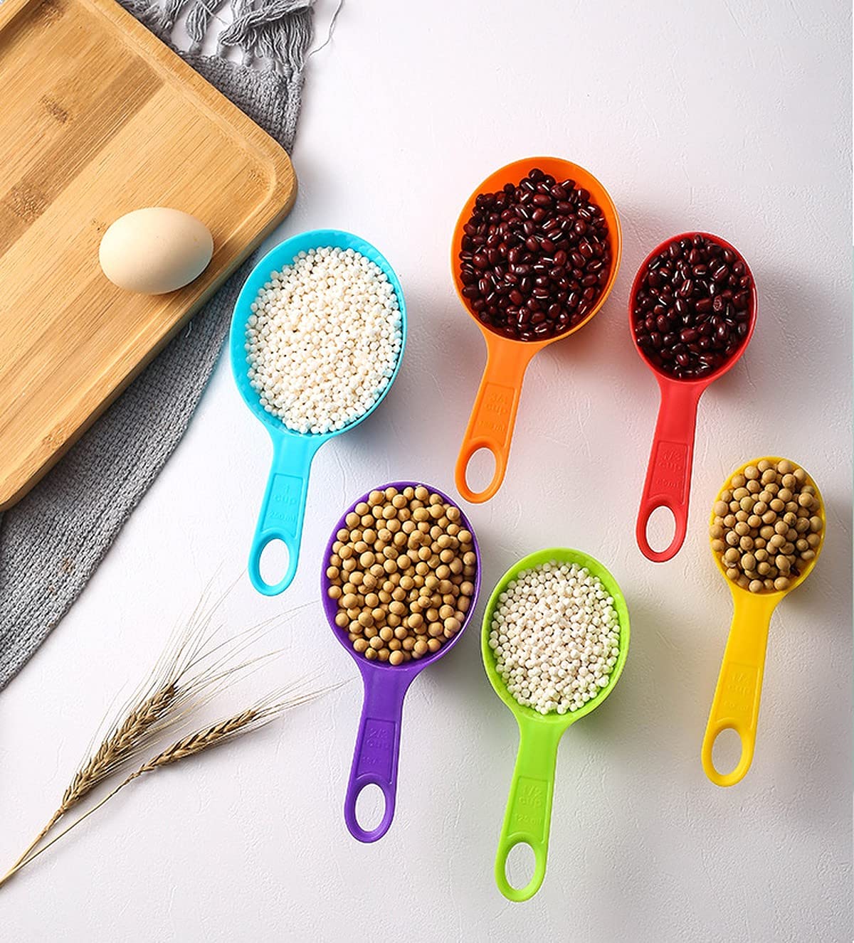 Wolpin 12-Piece Plastic Measuring Cups and Spoons Set - Includes Teaspoon & Tablespoon for Baking, Cooking, and Kitchen Essentials - Colorful Measuring Tools for Cake, Cookie, and Recipe Preparation