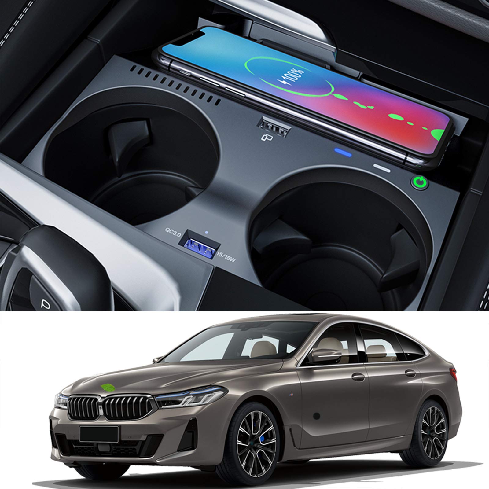 15W Qi Wireless Car Charger for BMW 5 Series 525Li 530Li & 6 Series GT - Fast Charging Phone Holder Compatible with iPhone 12/11/XS/XR/X - Perfect for Commuting & Road Trips