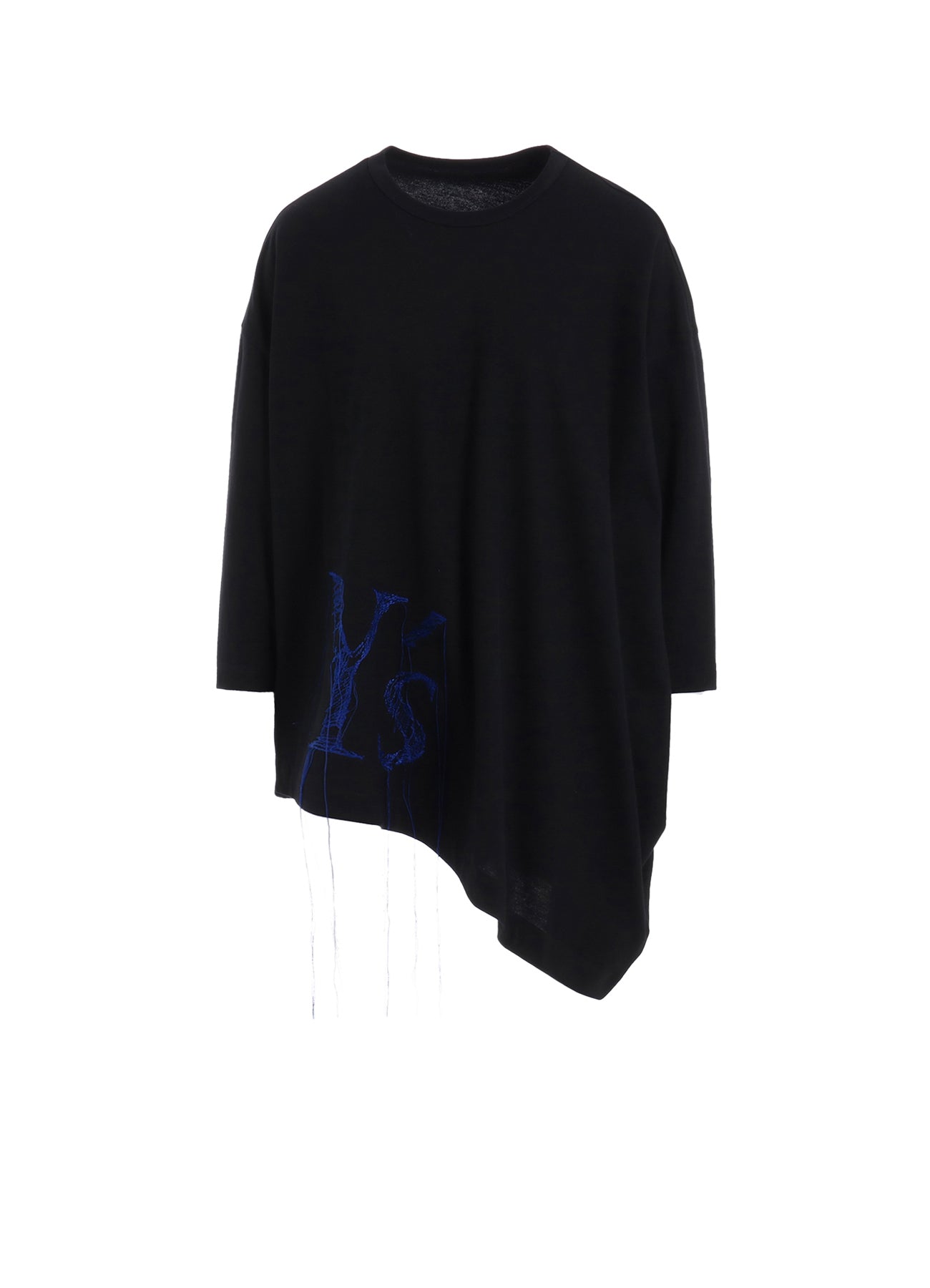 Y's Logo Stitch Asymmetric Drape Cotton Jersey T-Shirt - Casual Wear for Women, Street Style Fashion, Everyday Comfort