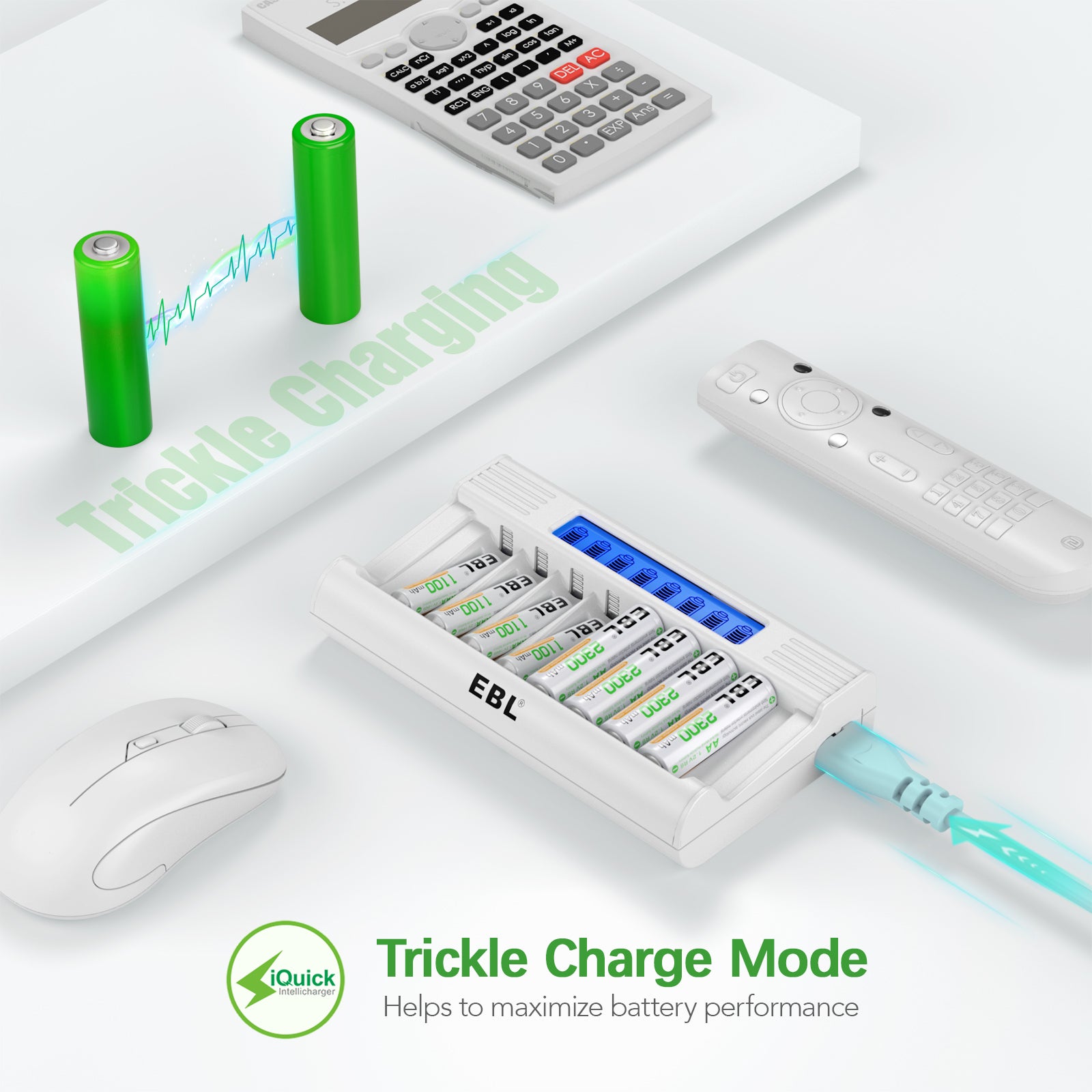 EBL 8-Pack 2300mAh Rechargeable AA Batteries with RM76 8-Bay Fast Charger - Perfect for Digital Cameras, Game Controllers & Home Electronics