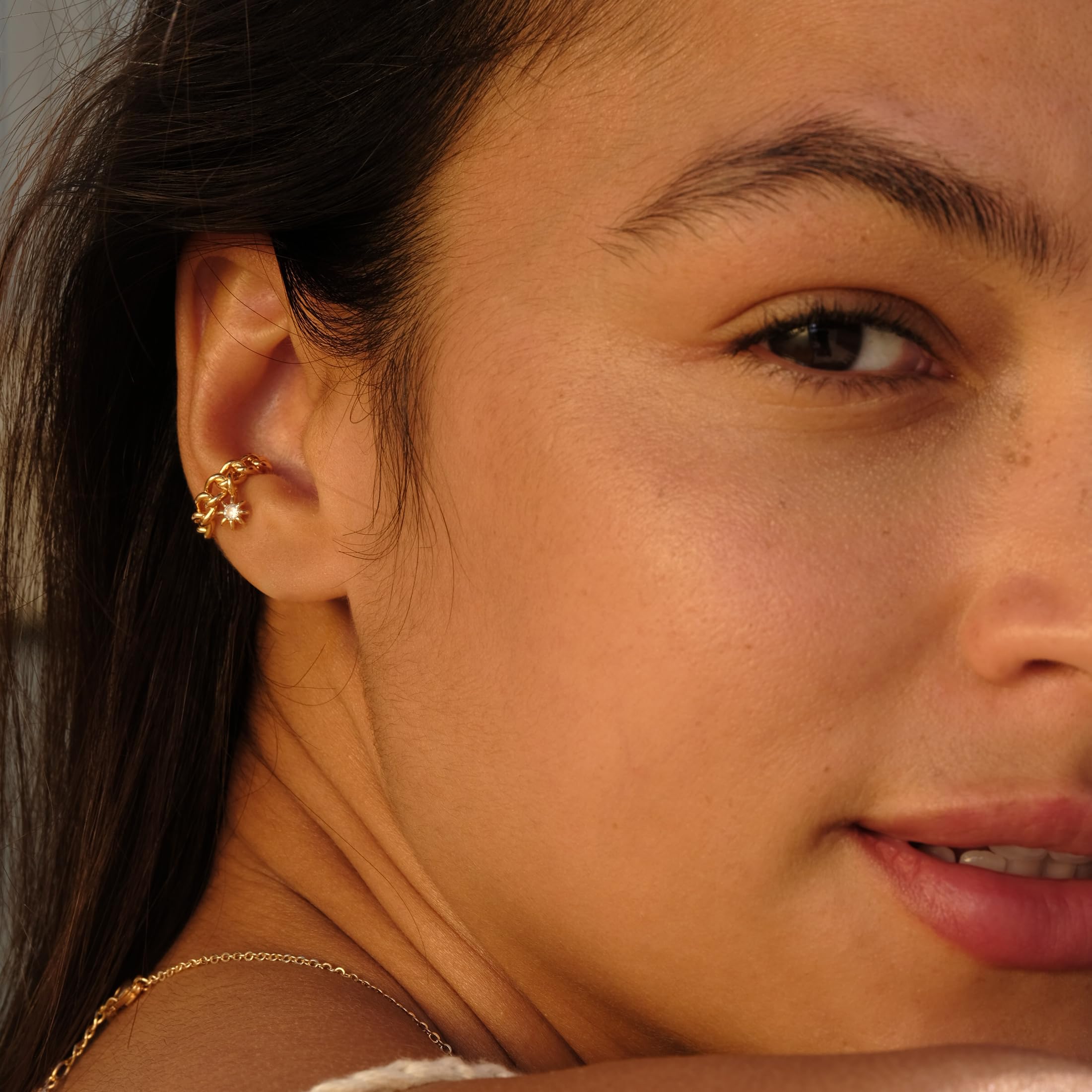 VACRONA 14K Gold Plated Cubic Zirconia Ear Cuff - Hypoallergenic Non-Pierced Helix Wrap Earrings for Women | Sparkling Round Cuff Ear Jewelry | Perfect Gift for Birthday, Anniversary & Special Occasions