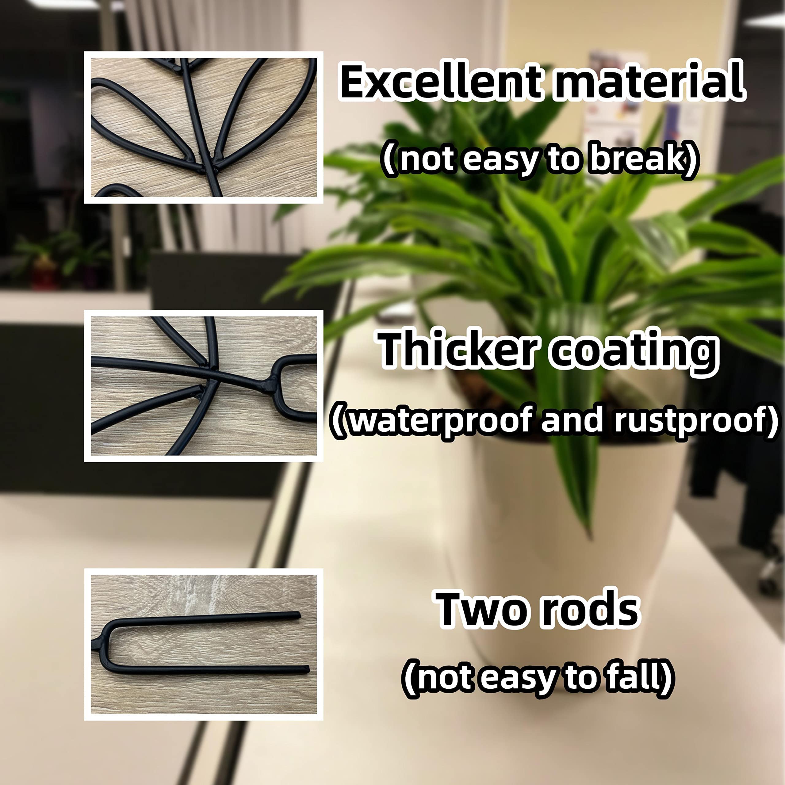 2 Pack Small Leaf Shaped Plant Trellis - 13.7 Inch Indoor Climbing Plant Support for Potted Plants, Metal Wire Stake for Houseplants & Garden (Black) - Perfect for Vining Plants, Flowers & Indoor Gardening