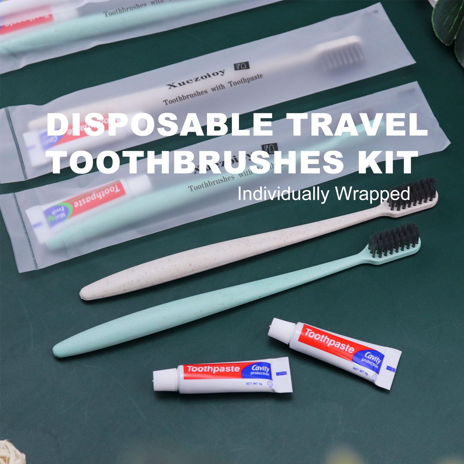 60 Pack Disposable Toothbrushes with Toothpaste - Individually Wrapped Travel Toothbrush Kit in Bulk for Travel, Hotels, Nursing Homes & Charity (Apricot & Green) | Perfect for Hygiene Kits, Emergency Supplies & On-the-Go Oral Care
