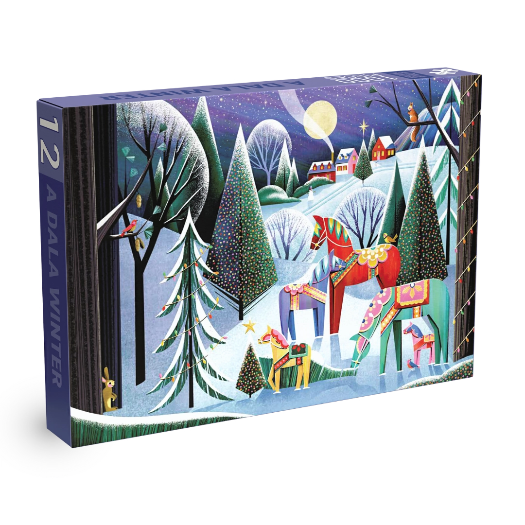 Dala Horse Winter Scene - 1000 Piece Jigsaw Puzzle for Adults | Nordic Folk Art Puzzle | Perfect for Family Game Night & Winter Decor