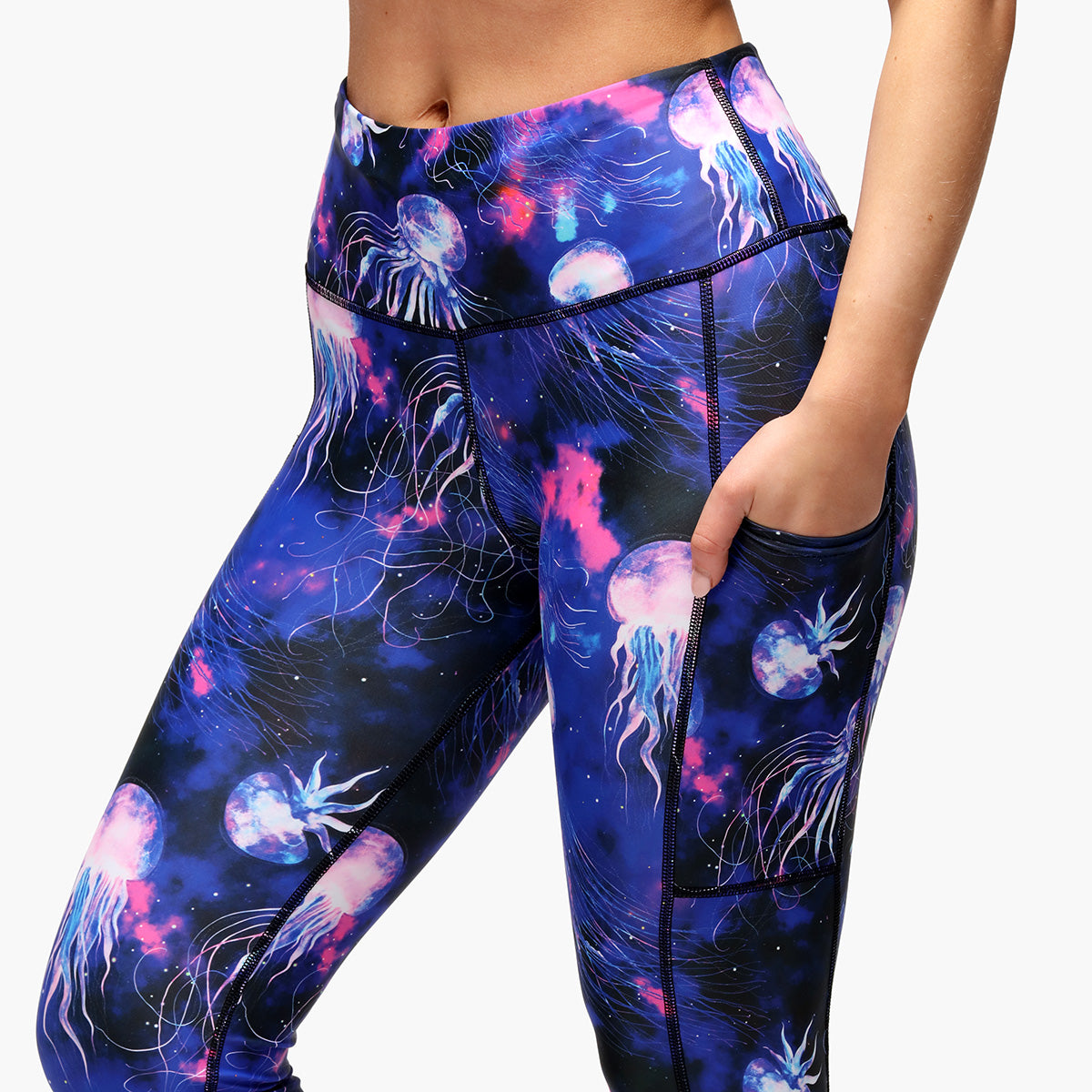 Jellyfish Galaxy Capri Pants - Women's High Waisted Yoga Pants for Workout, Running & Lounge Wear - Trendy Comfortable Stretchy Leggings