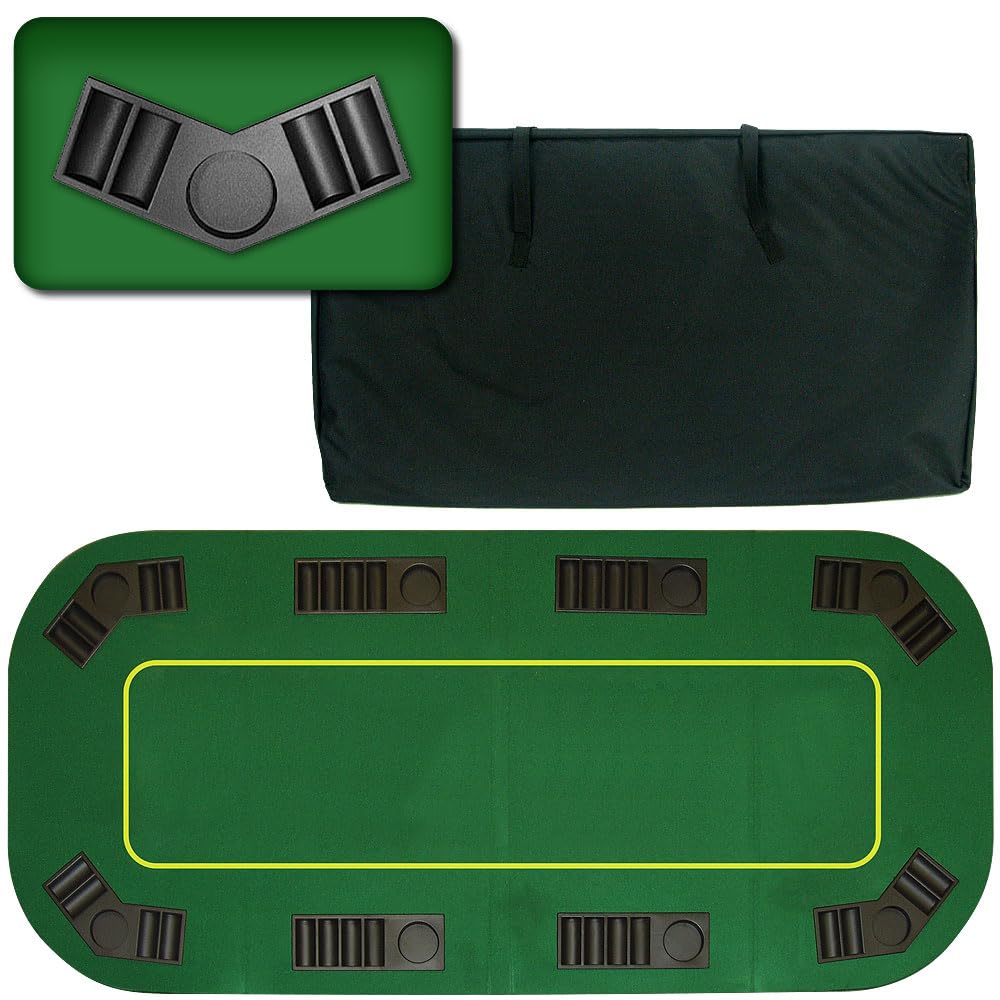 80-inch Foldable Poker Table Top with Cupholders & Chip Trays - Portable Blackjack & Card Game Mat for 8 Players - Perfect for Home Game Nights, Casino Parties & Poker Tournaments (Green) by Trademark Poker