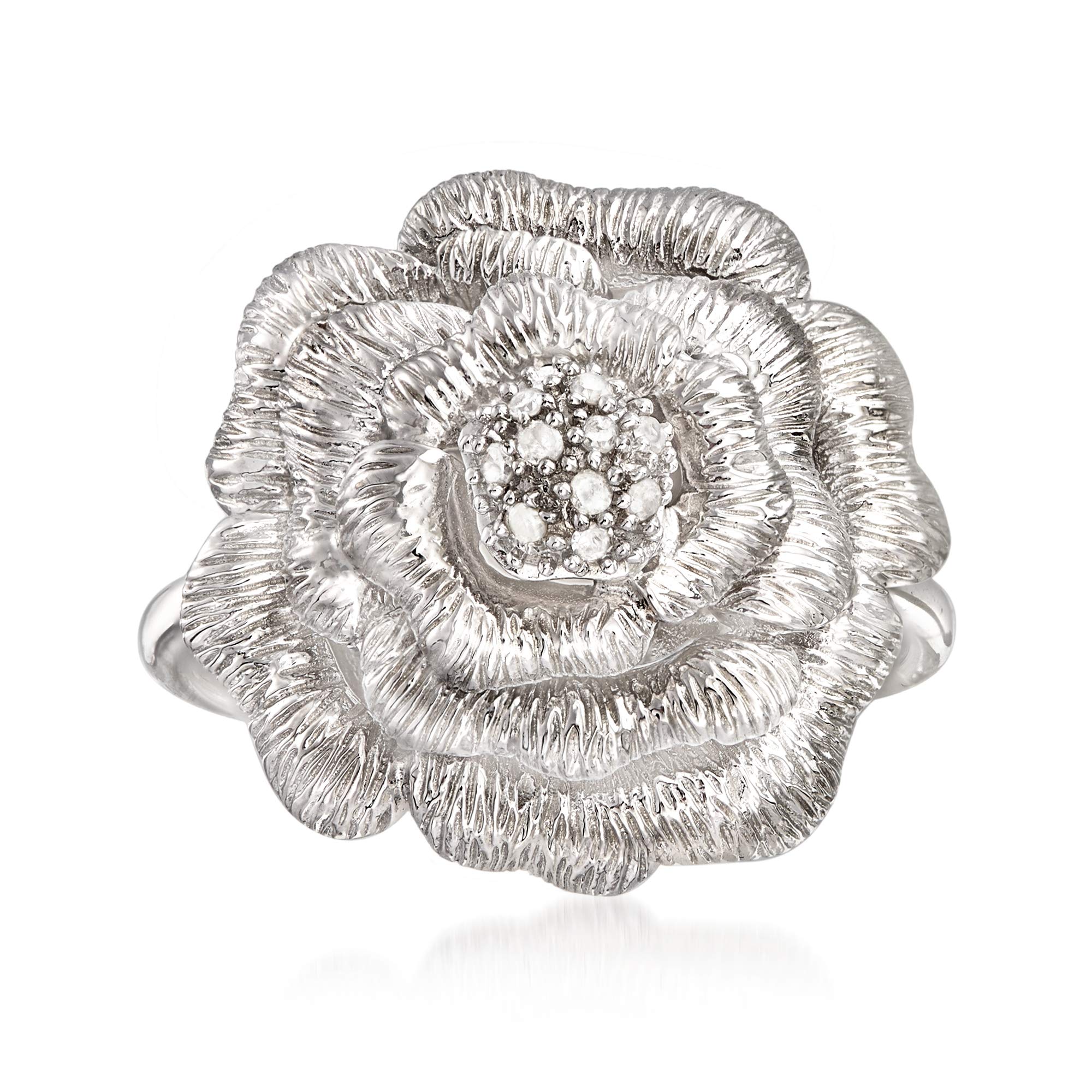 Ross-Simons 925 Sterling Silver Rose Ring with Diamond Accents - Elegant Floral Jewelry for Women, Perfect for Valentine's Day, Anniversary & Special Occasion Gifts