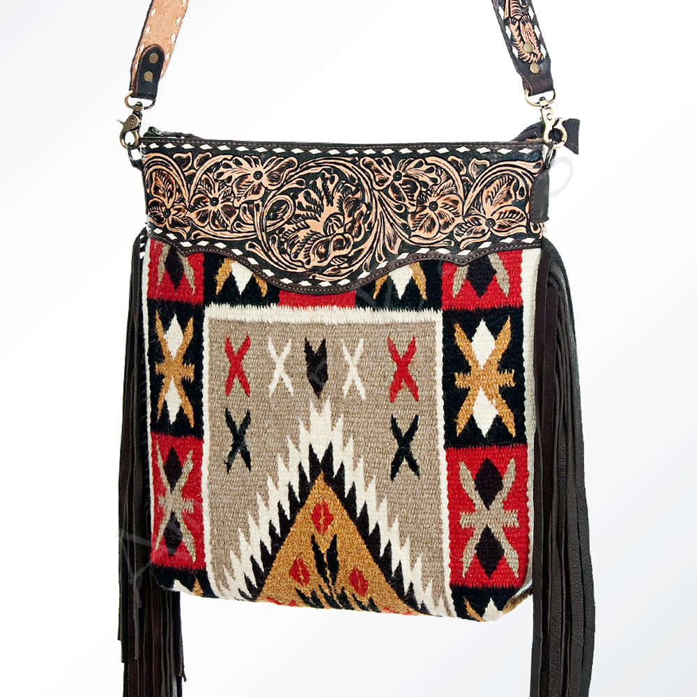 Genuine Leather Western Handbag for Women - American Darling Hand Tooled Saddle Blanket Design - Stylish Cowgirl Purse for Rodeo, Country Music Festivals & Western Fashion