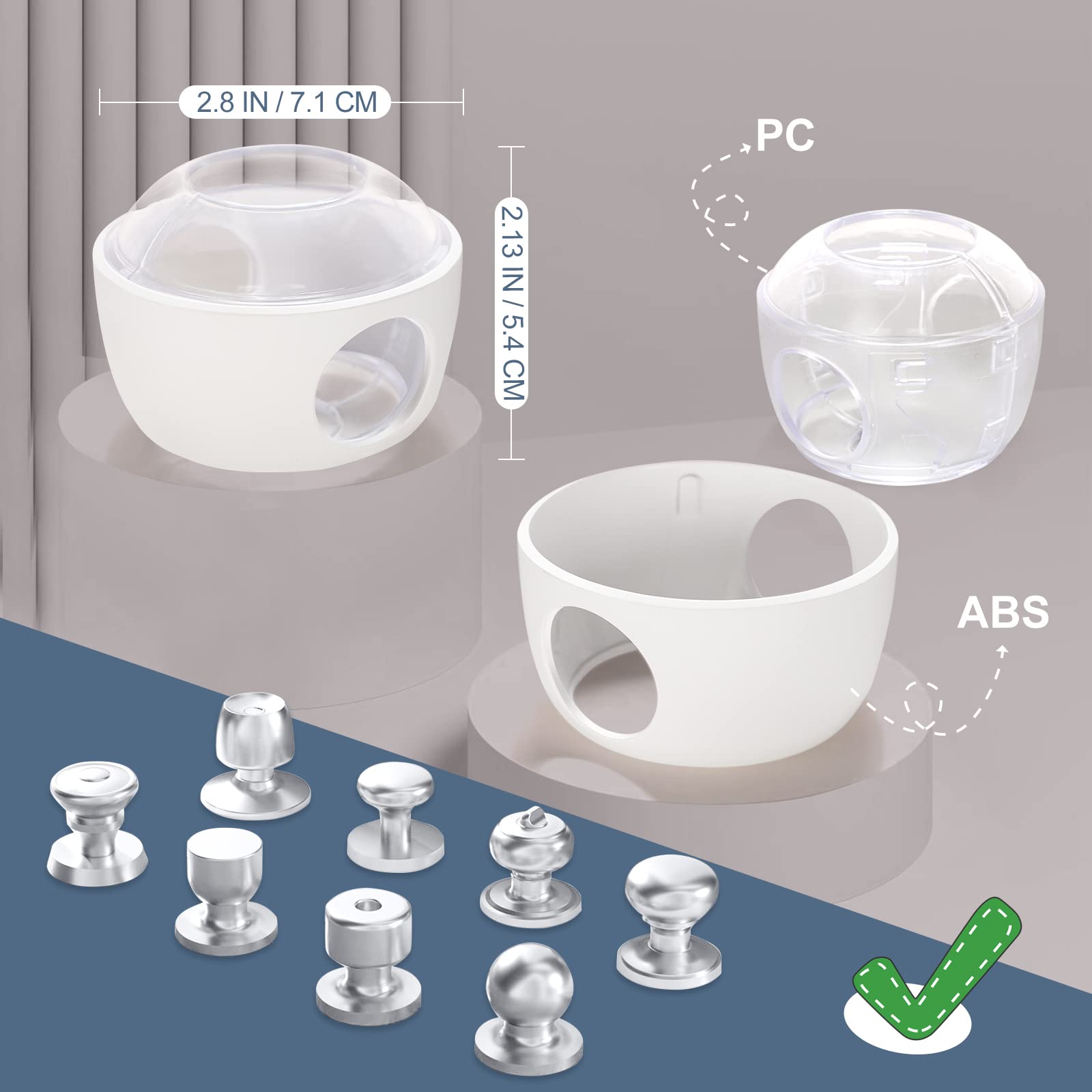 Child Proof Door Knob Covers - 4 Pack Safety Locks for Baby & Kids - Clear-White for Home Use