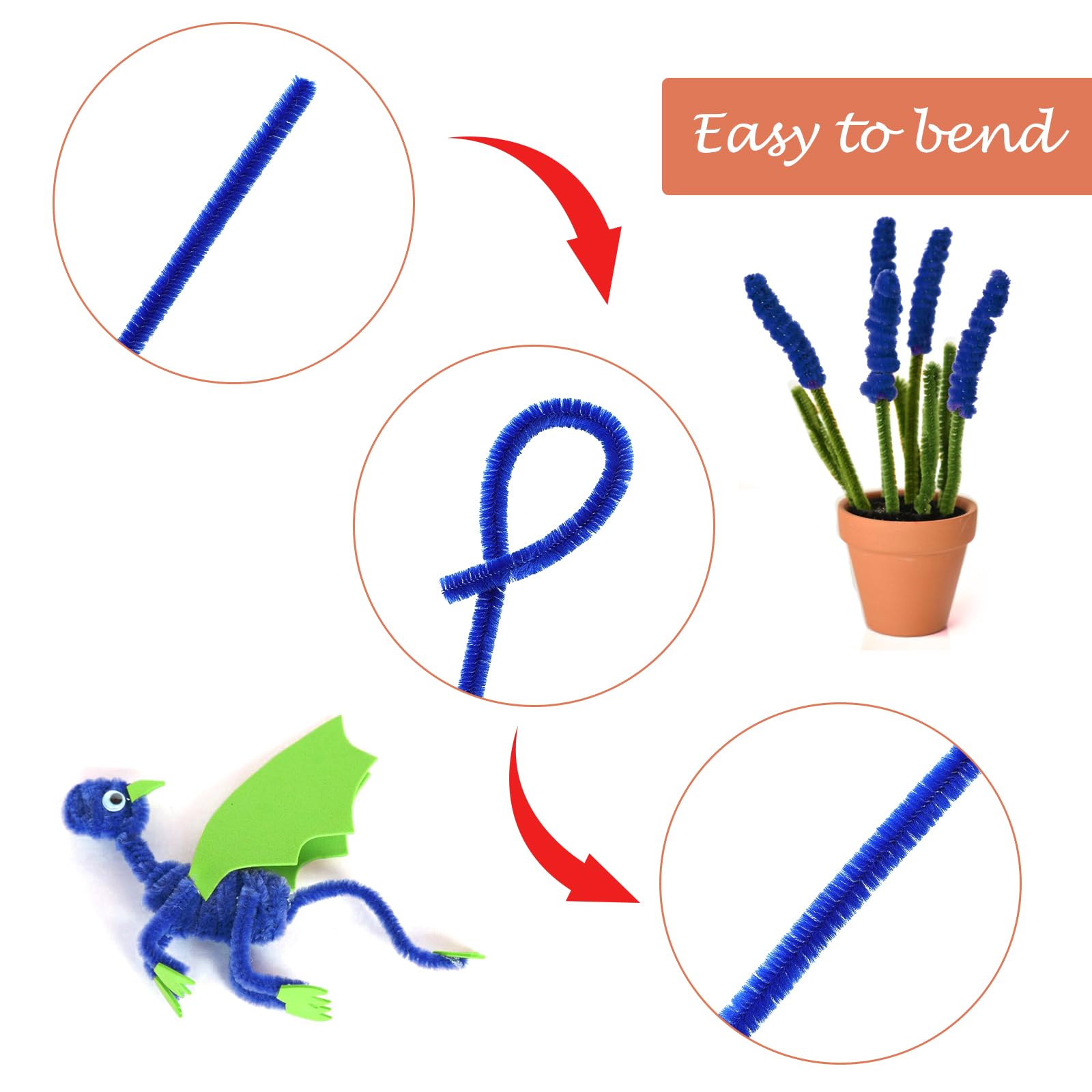FirstKitchen Navy Blue Pipe Cleaners 100pcs - 0.23x12 Inch Chenille Stems for DIY Arts, Crafts, School Projects, STEM Activities & Cleaning Supplies