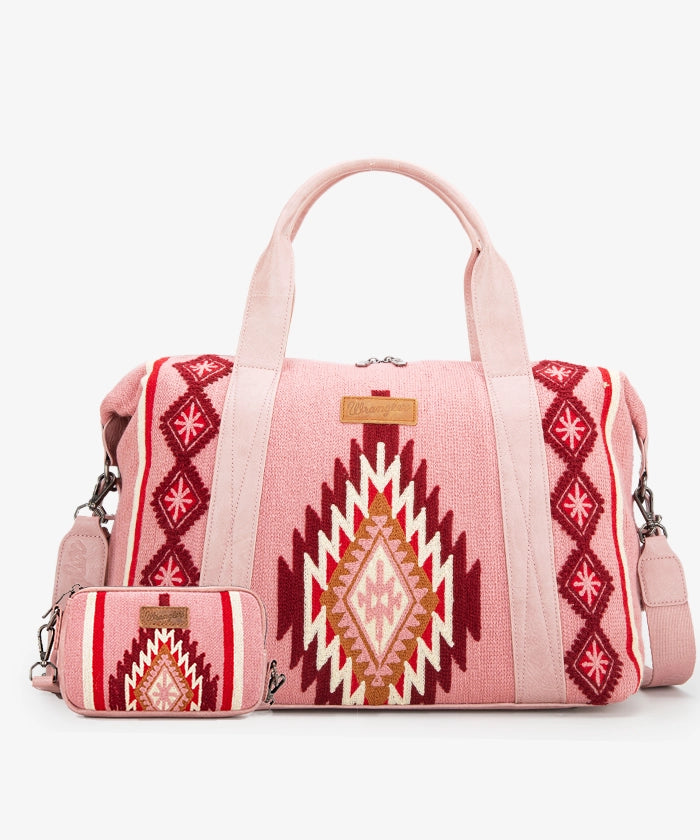 Wrangler Aztec Knitted Trolley Sleeve Duffle Bag - Stylish Travel Duffel with Laptop Compartment | Perfect for Weekend Trips, Gym & Airplane Carry-On