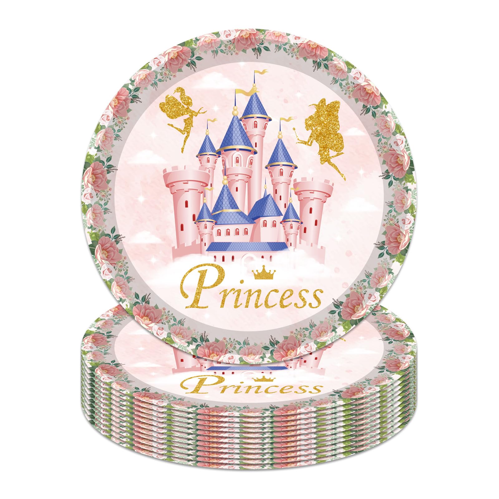 30PCS Pink Princess Party Plates - 9 Inch Disposable Castle Paper Food Trays for Girls Birthday Party, Baby Shower & Princess Theme Decorations - Perfect for Birthday Celebrations, Tea Parties & Royal-Themed Events