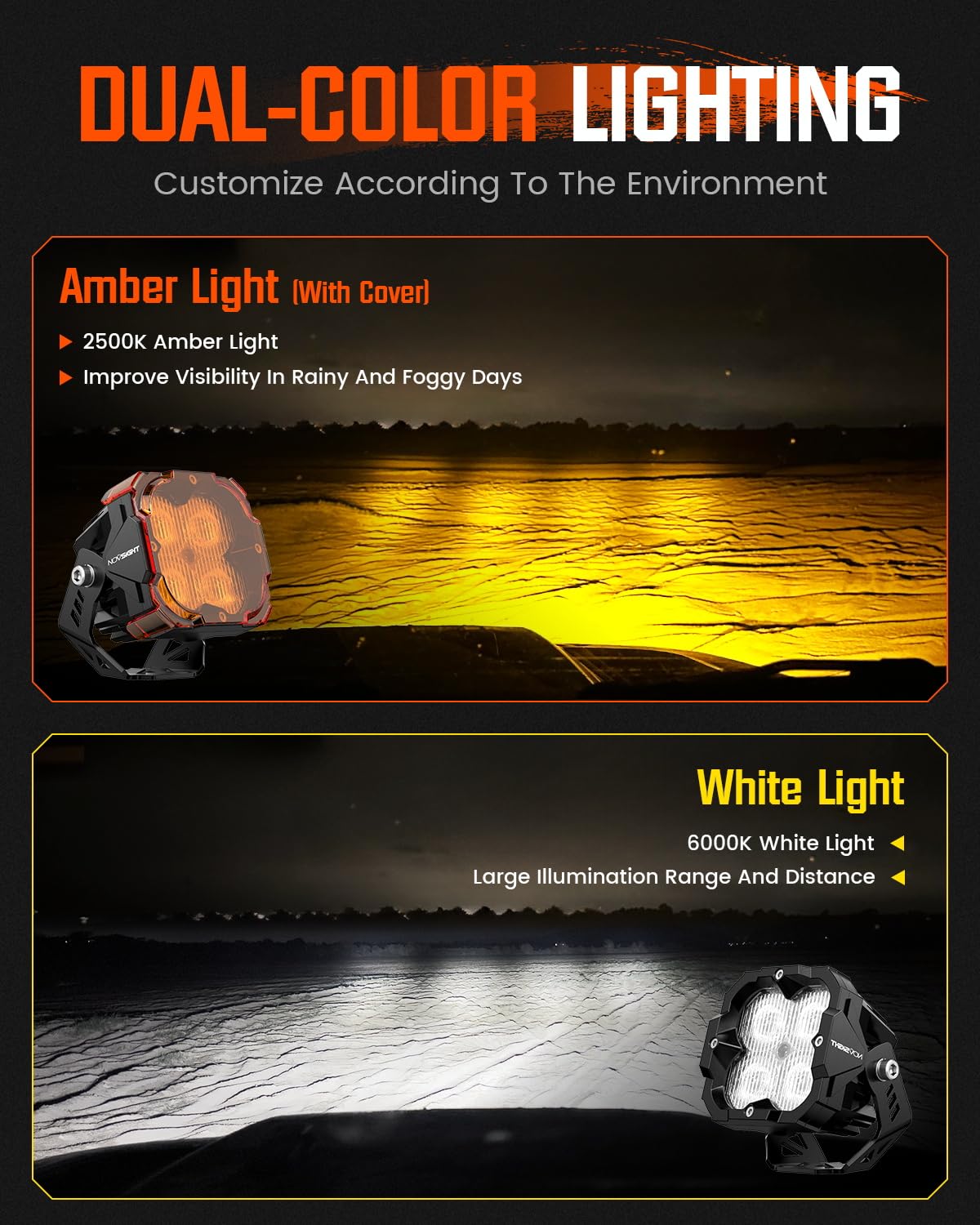 NOVSIGHT 3 Inch SAE Offroad LED Light Pods - 80W Ultra Bright Waterproof Fog Lights with Covers for Truck, Wrangler, Jeep, Pickup, Ram, SUV, ATV | Durable Off-Road Lighting for Night Driving, Trail Adventures & Extreme Weather Conditions