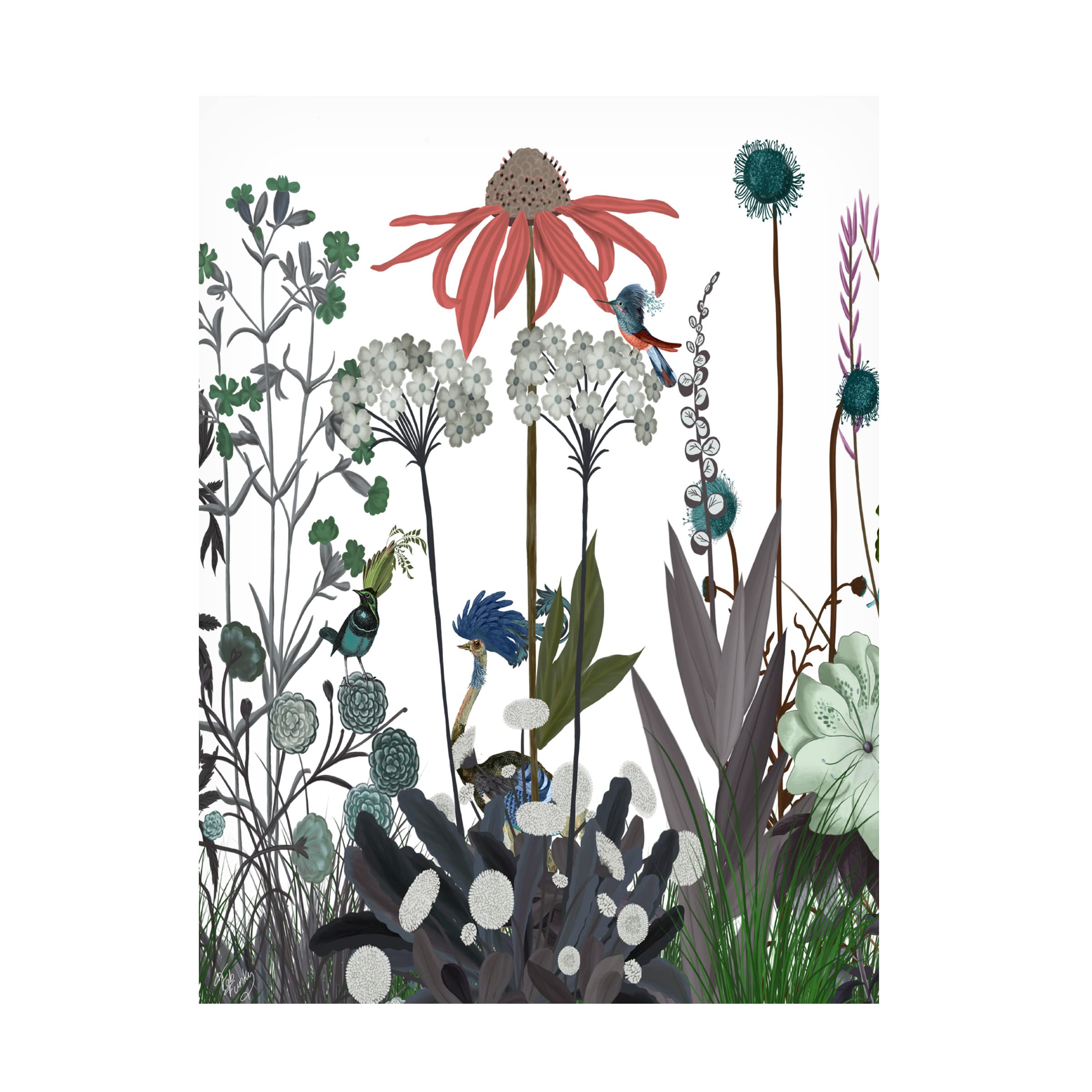 Wildflower Bloom Ostrich Canvas Wall Art Print by Fab Funky - Modern Home Decor for Living Room, Bedroom & Office