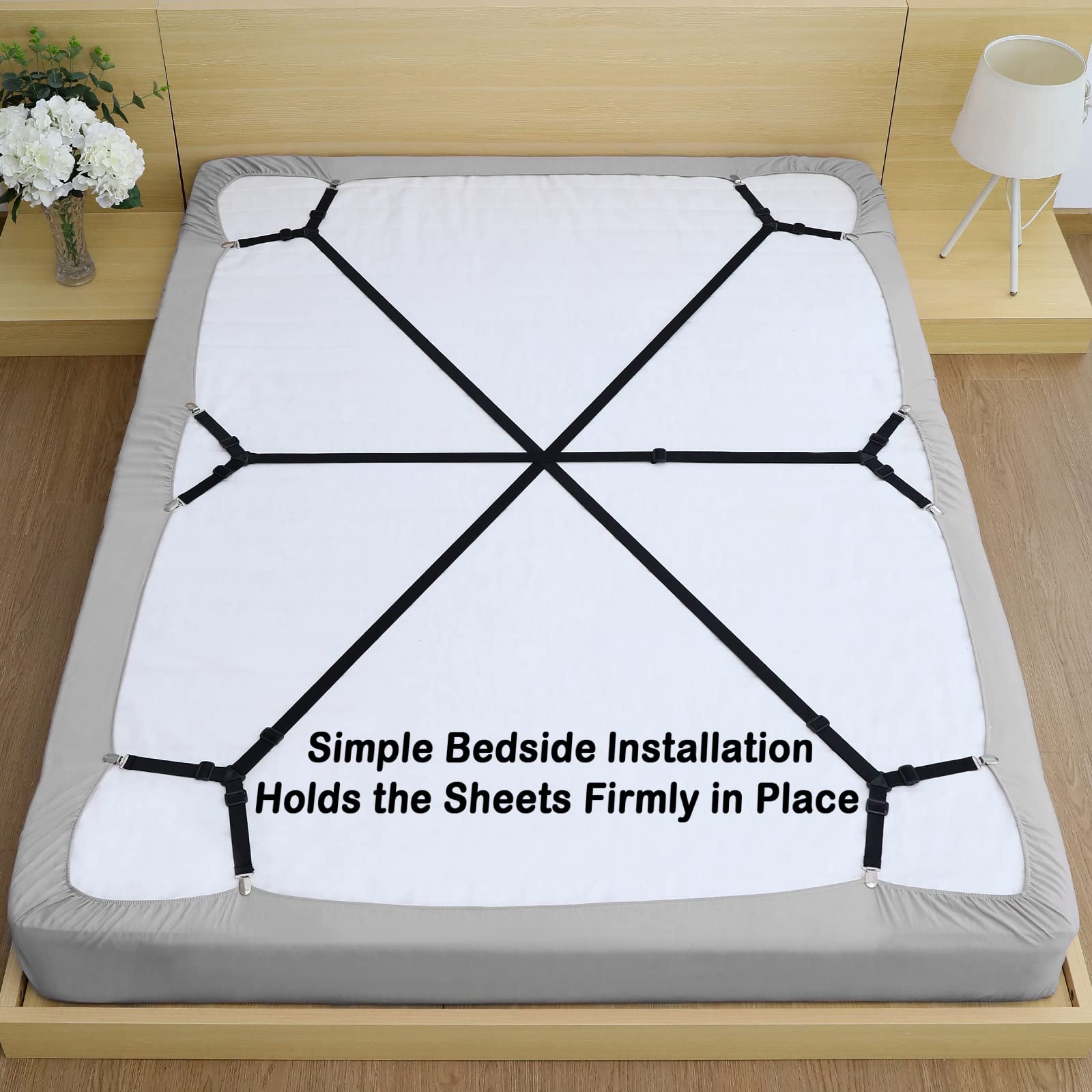 **Adjustable Bed Sheet Holder Straps - 3 Pack (12 Ways) | Crisscross Elastic Bands for Twin, Queen & King Mattresses | Secure Fitted Sheets in Place | Perfect for Hotels, Dorms & Home Use**