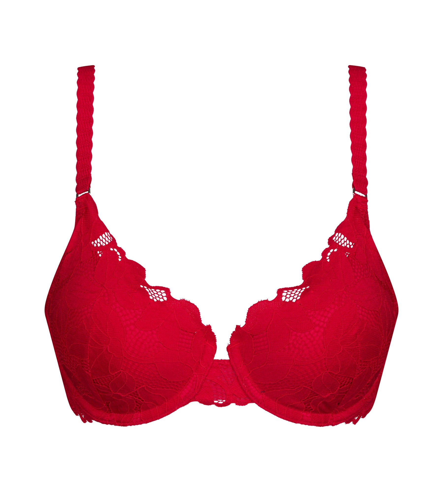 Red Dim Floral Lace Underwire Full Coverage Bra - Comfortable Support for Everyday Wear, Workouts & Special Occasions