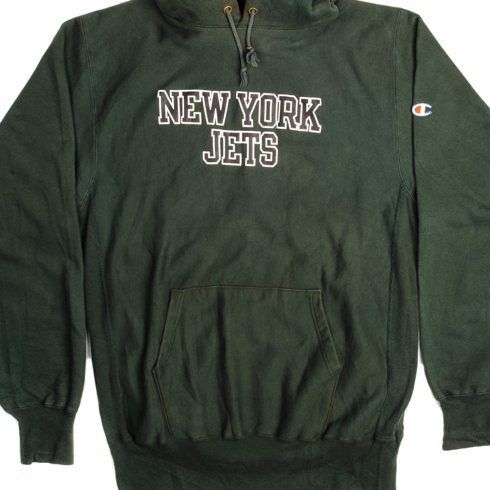 Vintage Champion Reverse Weave NFL New York Jets Hoodie Sweatshirt 1990s Size XL - Made in USA - Retro Sports Fan Gift & Game Day Outfit