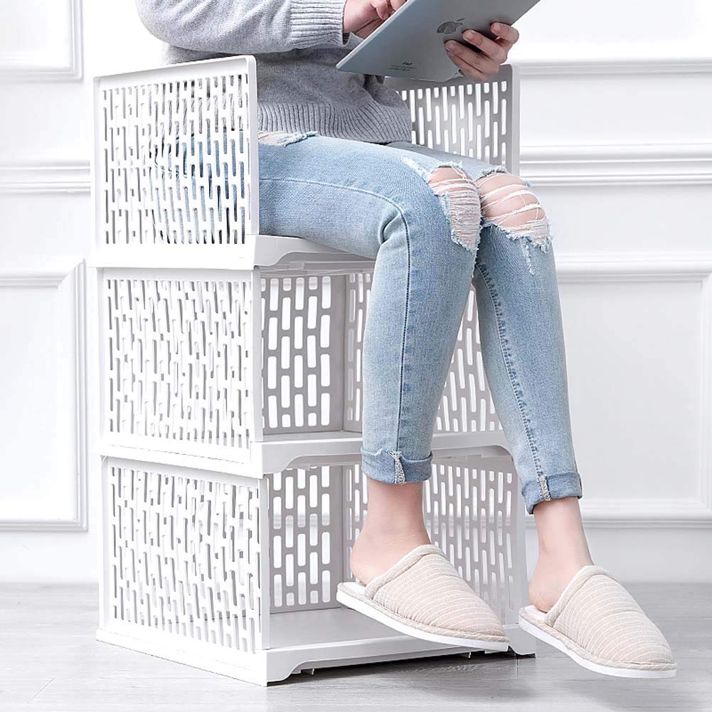 2-Pack Stackable Plastic Wardrobe Drawer Organizers - White Closet Storage Boxes with Dividers for Clothes, Toys & Snacks | Space-Saving Shelves for Bedroom, Kids Room & Dorm Organization