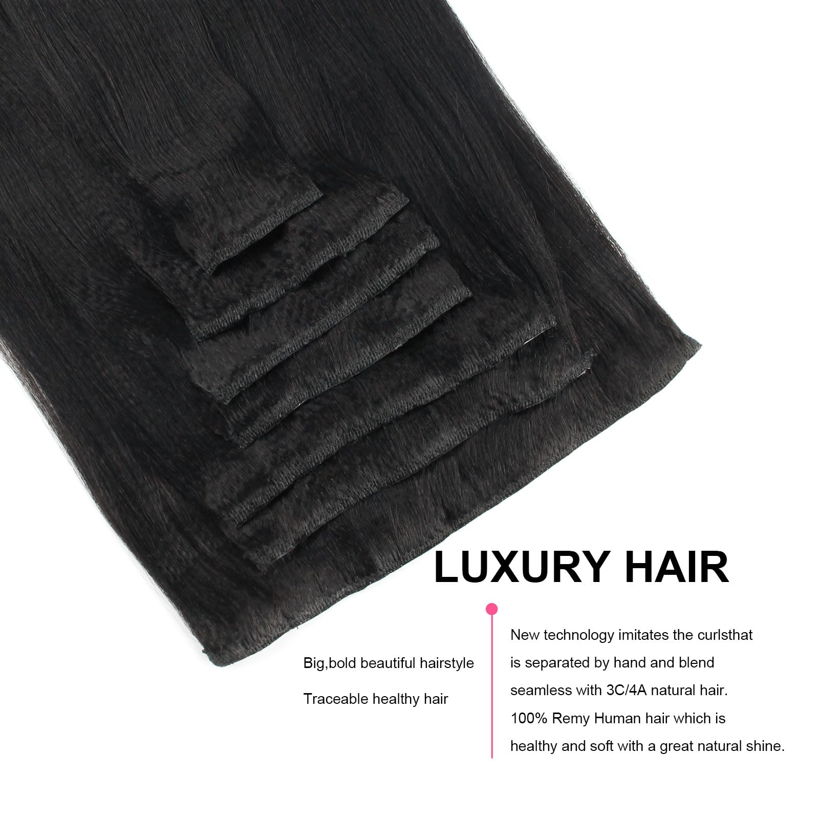 ABH AMAZINGBEAUTY Real Remy Human Hair Extensions - 7pc Thick Yaki Straight Clip-Ins for African American Relaxed Hair (22 Inch, 120g) | Natural Black Color | Perfect for Daily Styling, Special Occasions & Volume Boost