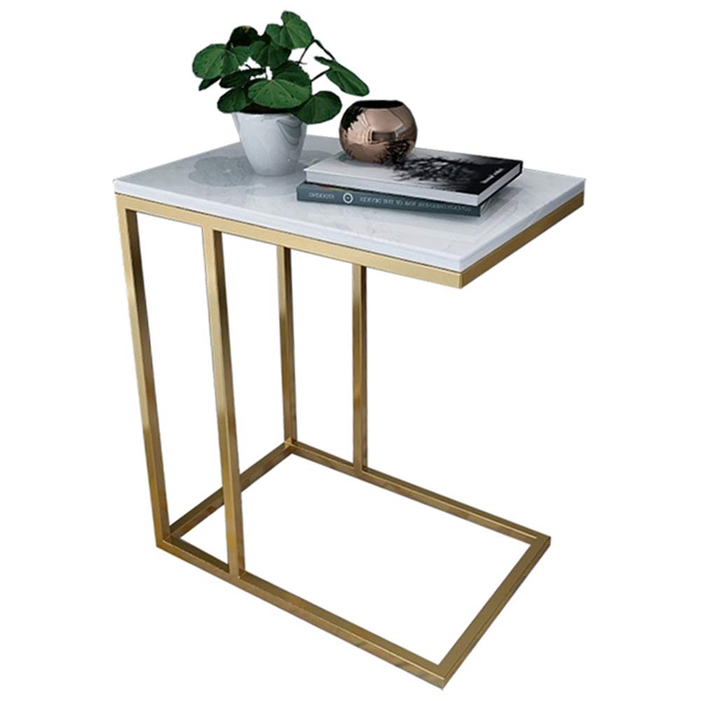 **Marble Finish Gold Frame C-Shaped End Table - 21.6 Inch Home Snack Side Table for Sofa, Couch & Bed - Perfect for Living Room, Laptop Use & Breakfast Tray**
